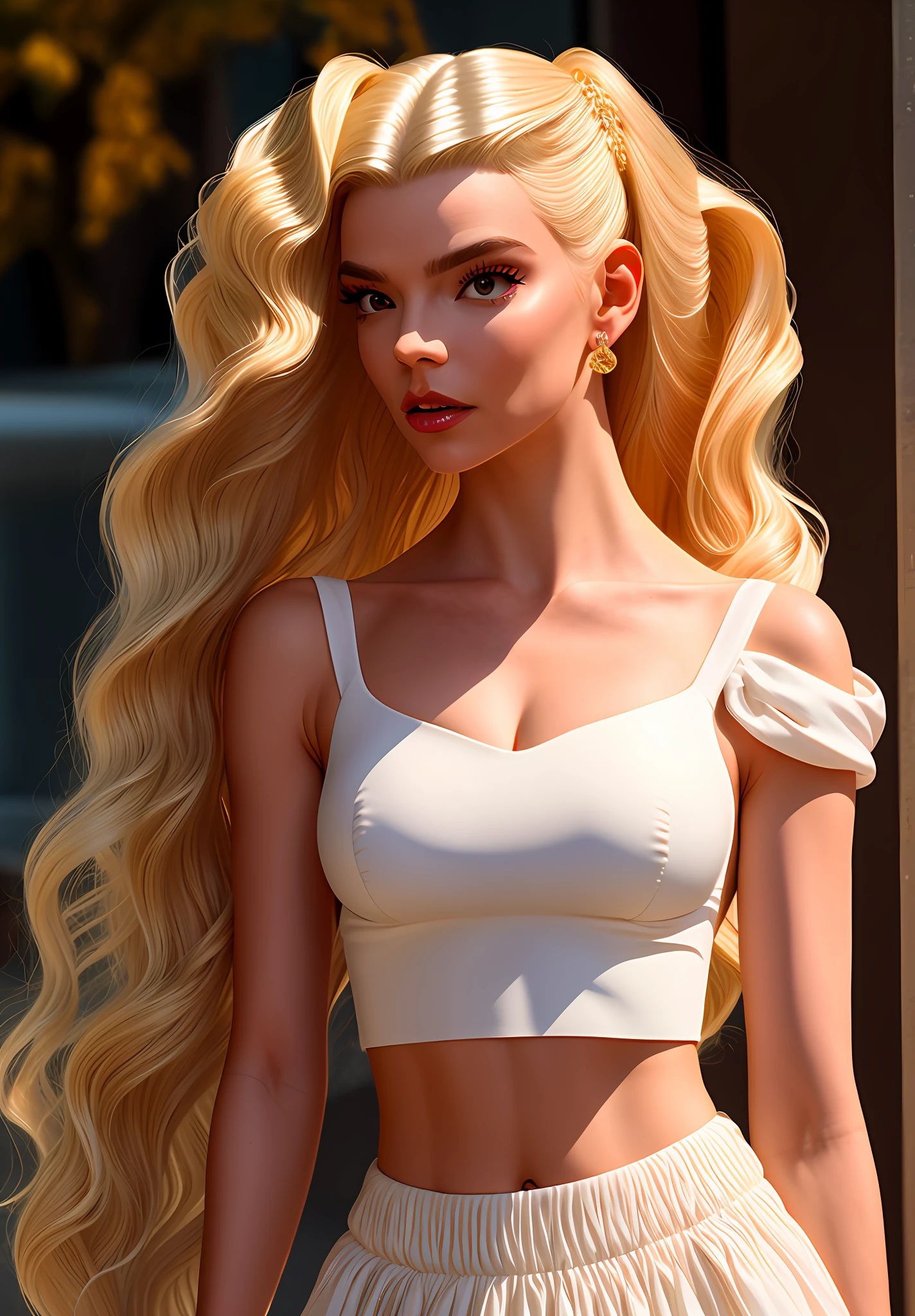 posing like a professional model, sexy dress, hair updo upsweep, blonde, white skin, stunningly beautiful, feminine form, sexy midriff, crop top, stunningly gorgeous, immensely attractive, extremely appealing, flirty and playful, film photography, analog photography, extreme detail, 4k, ultra hd, Anna Dittmann, hyperrealism, trending on artstation, polished, beautiful, radiant, synesthesia, vibrant, photorealistic, backlight, hair light, 8k ultra hd.