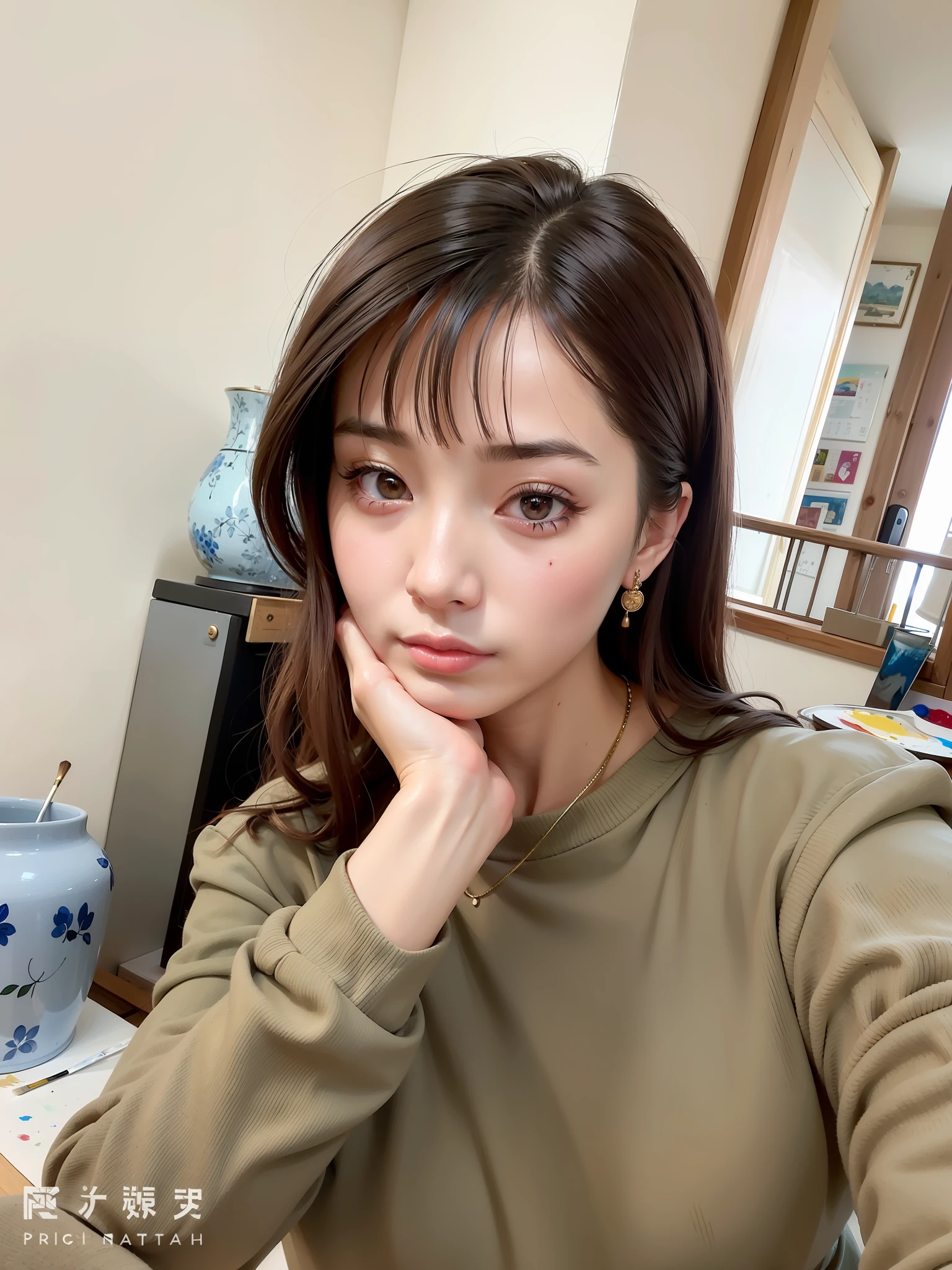 "((High-quality painting masterpiece)), HD quality, extremely detailed, beautiful oil painting, depicting an Asian anime girl with elegant face and black eyes."
