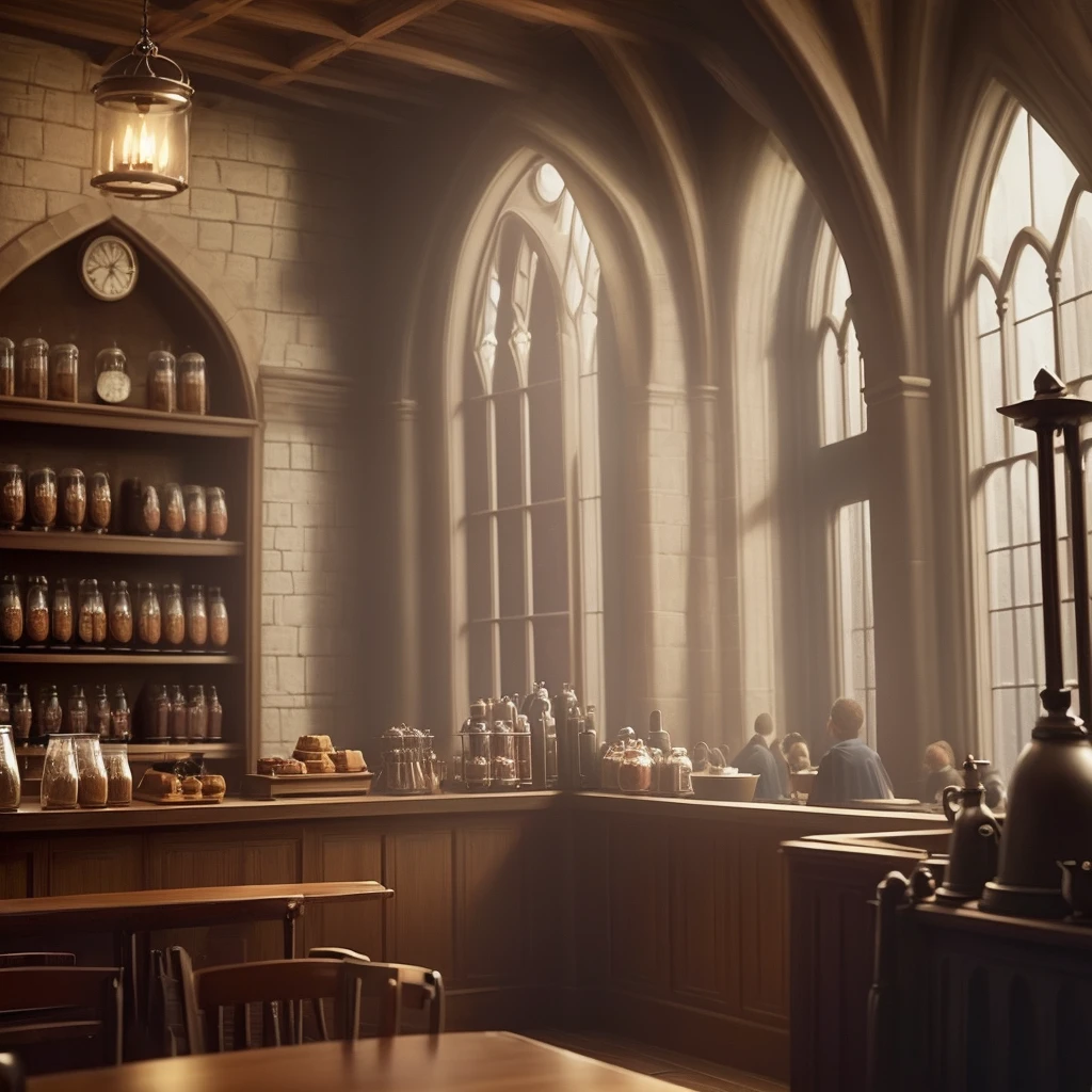 morgan freeman oily (Hogwarts coffee shop interior CRM base) in the background, evil:.2, still from the movie,