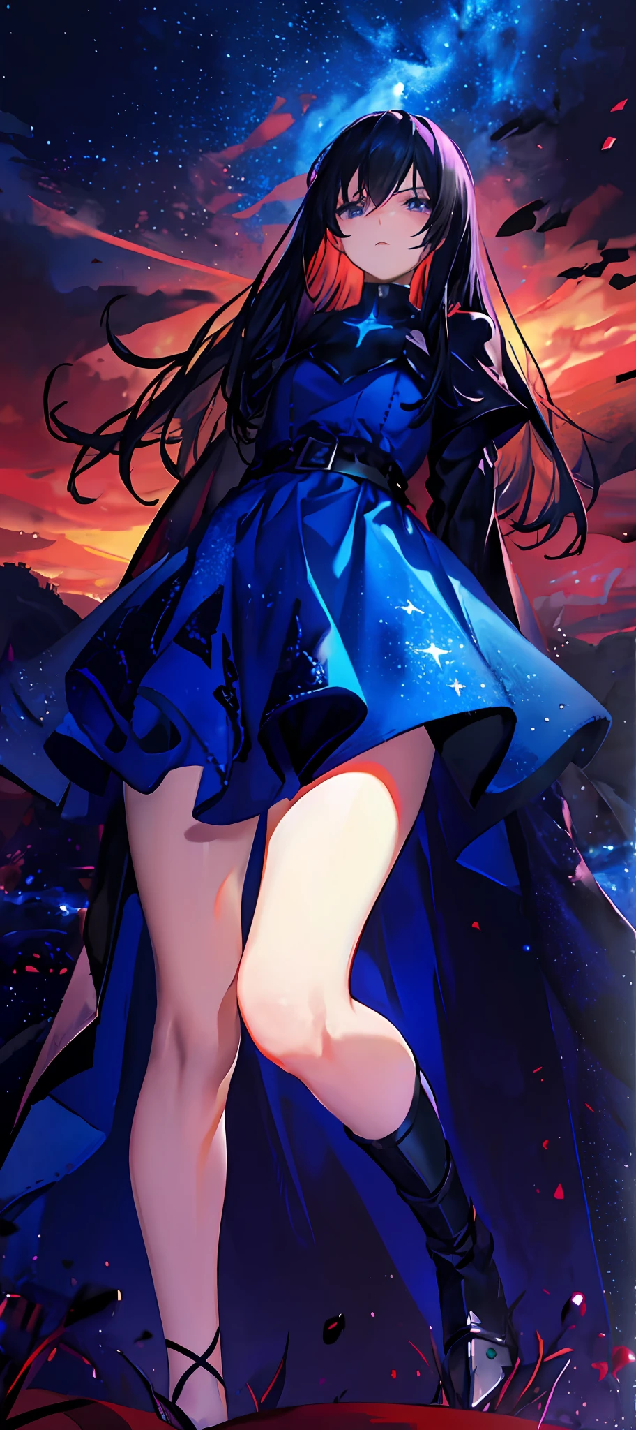 tower of god, blue tower, violet, blue, red, dim tower, god, red sky, violet sky, starry sky, stars, starry tower, starry god, lightt blue, civilization, order