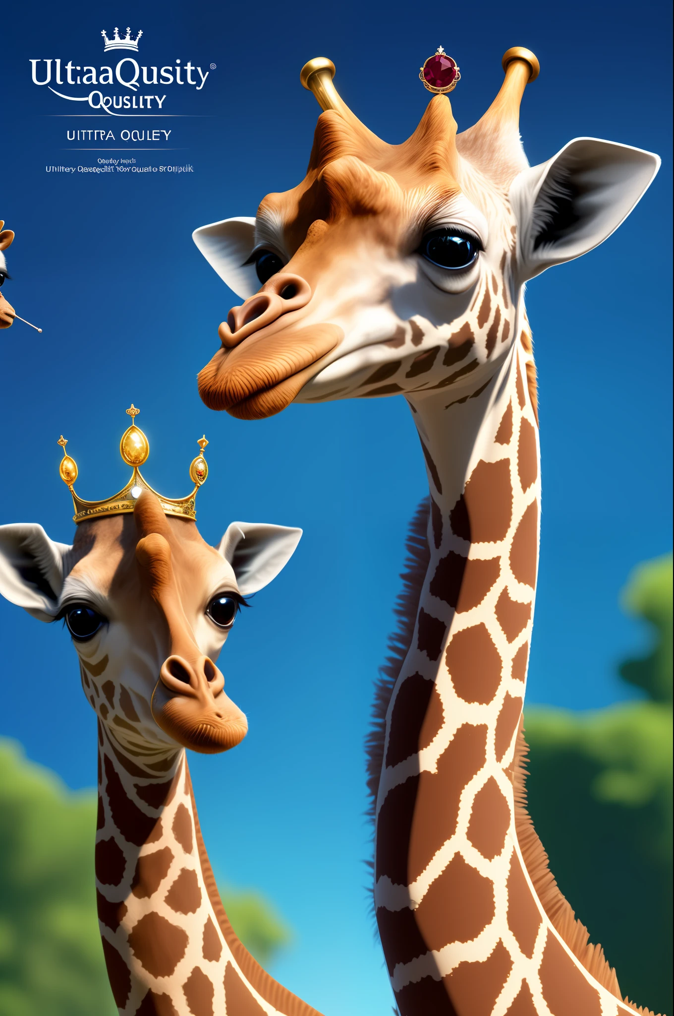 (bestquality, ultra detailed:1.3), solo,8k, CG, realistic,  extremely detailed CG unity 8k wallpaper, oroyee, baby giraffe with a ruby crown, holding a sceptre, looking at viewer, animal, POV, (no humans:1.3), full body,