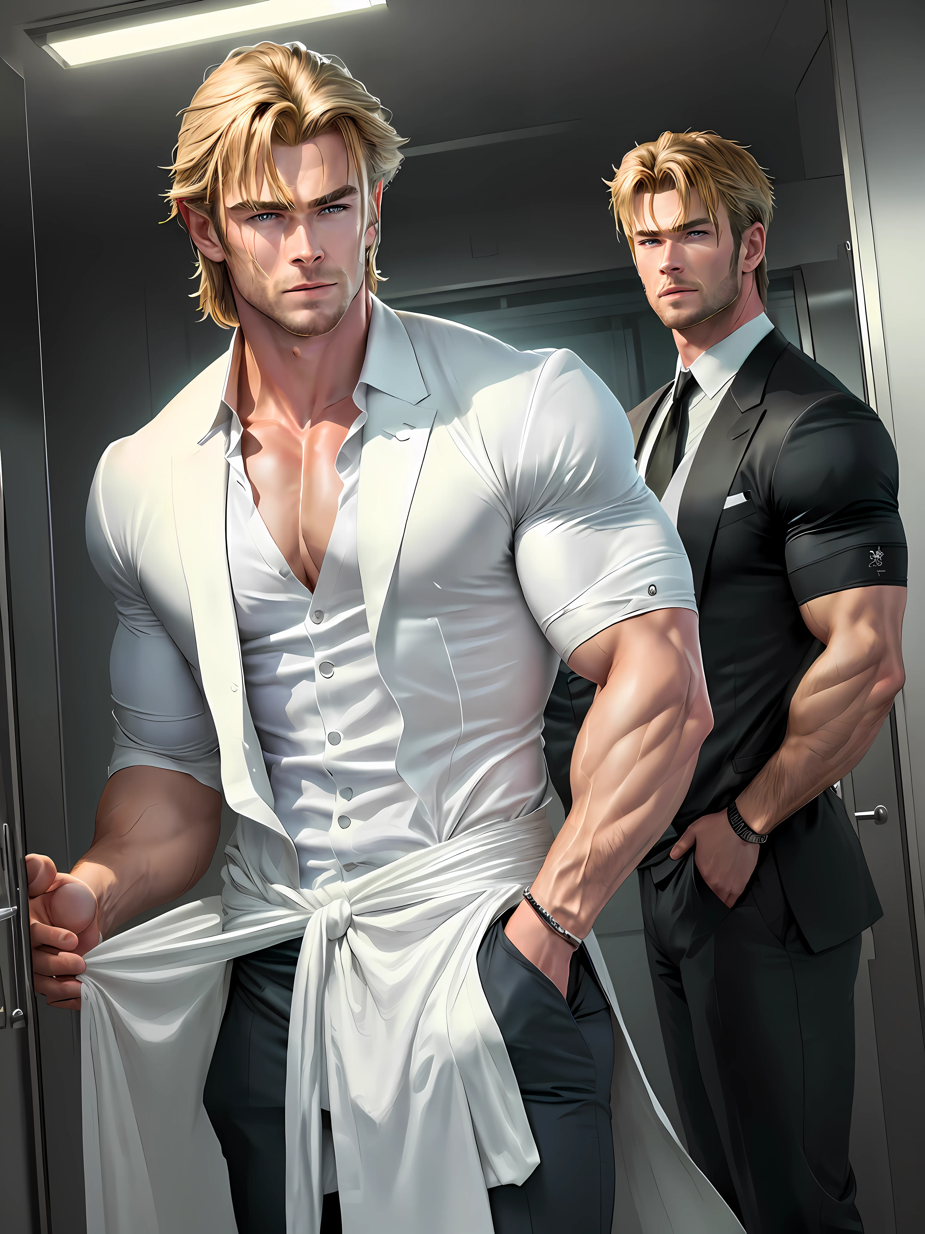 Male, Chris Hemsworth, handsome, wearing maid suit, realistic.men
