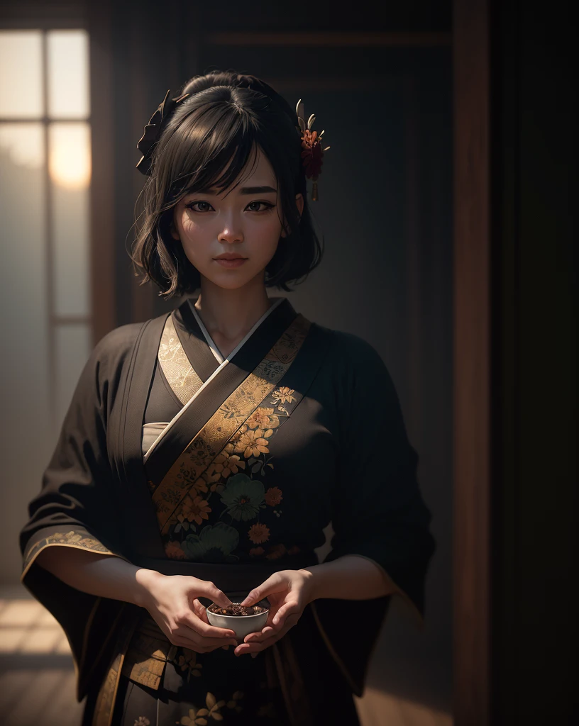 (dark shot:1.4), 80mm, (dark shot:1.4), masterpiece, best quality, game_cg, in summer, girl, solo, medium hair, white hair, looking at viewer, brown eyes, 80mm, epic realistic, painting of a geisha with european features entering a japanese pine forest, by range murata, a big red sun in the background, stunning, matted, paul gauguin, van gogh, art by greg rutkowski and artgerm, soft cinematic light, adobe lightroom, photolab, hdr, intricate, highly detailed, (depth of field:1.4), (dark shot:1.22), neutral colors, (hdr:1.4), (muted colors:1.4), (intricate), (artstation:1.2), hyperdetailed, dramatic, intricate details, (technicolor:0.9), (rutkowski:0.8), cinematic, detailed, soft light, sharp, exposure blend, medium shot, bokeh, (hdr:1.4), high contrast, (cinematic, teal and orange:0.85), (muted colors, dim colors, soothing tones:1.3), low saturation, (hyperdetailed:1.2), (noir:0.4), soft light, sharp, exposure blend, medium shot, bokeh, (hdr:1.4), high contrast, (cinematic, teal and orange:0.85), (muted colors, dim colors, soothing tones:1.3), low saturation, (hyperdetailed:1.2), (noir:0.4), (intricate details:1.12), hdr, (intricate details, hyperdetailed:1.15)