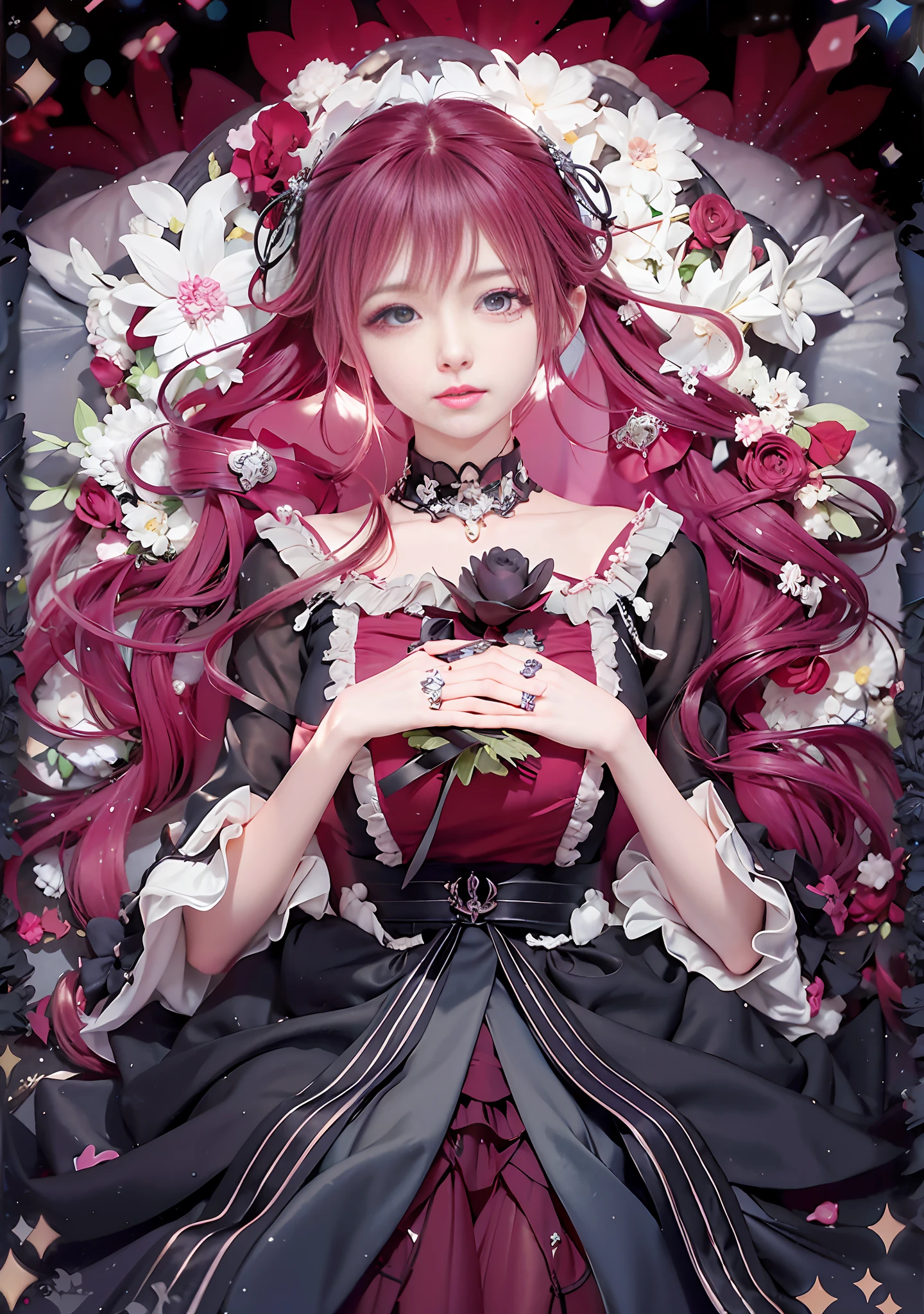 a close up of a person with a flower in their hand, gothic maiden anime girl, marin kitagawa fanart, rias gremory, 1 7 - year - old anime goth girl, (anime girl), anime princess, anime visual of a cute girl, anime key visual of elegant, portrait of magical girl, anime cover, shalltear from overlord