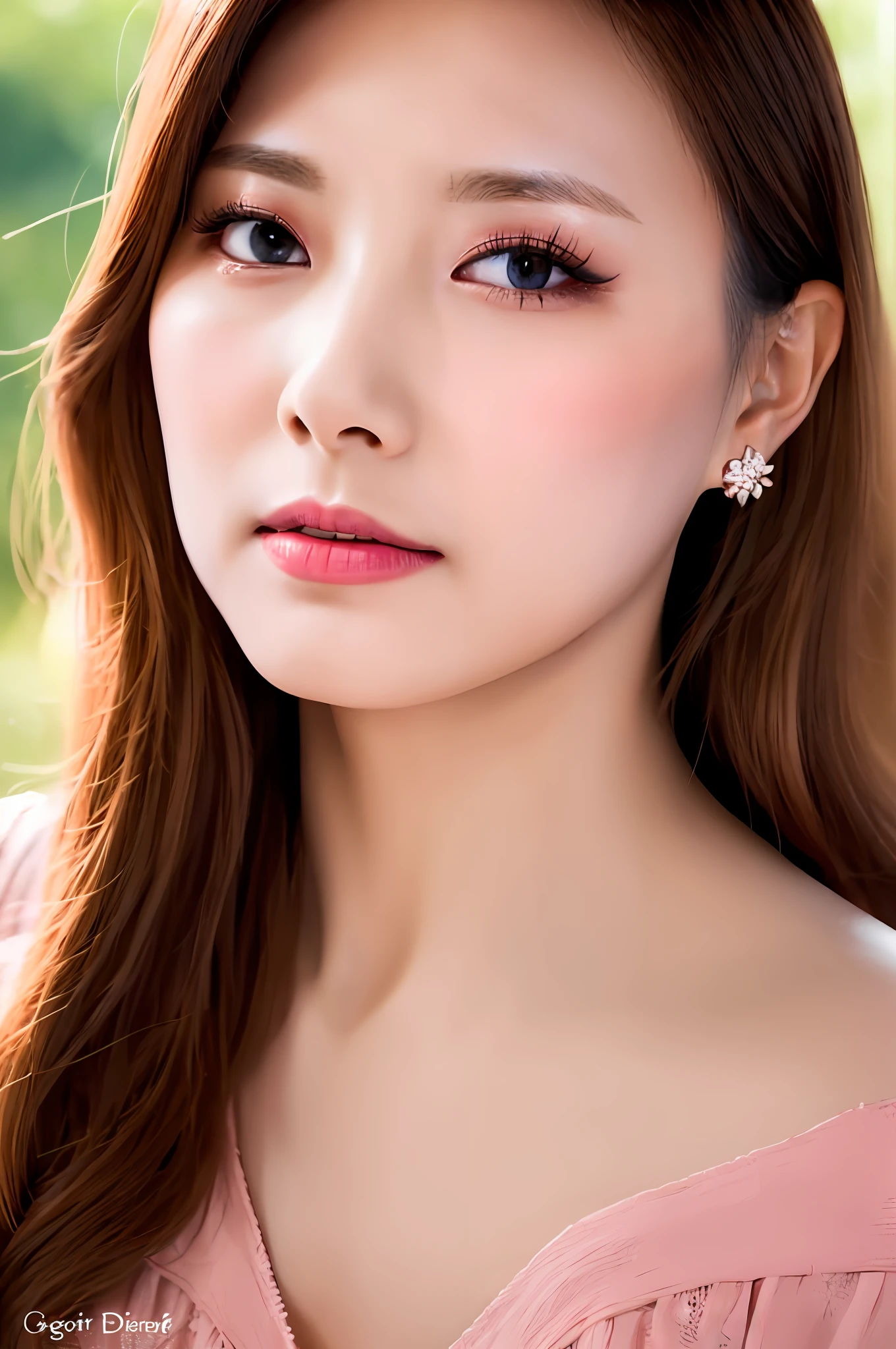 Gentle and charming Chinese beautiful woman, full body shot, delicate and sexy collarbone, charming oval face, double eyelids, vivid peach blossom eyes, pink lips, small nose, bare shoulders, focused face, close-up face, ultra-high-definition, Super details, elegant standing, sheer chiffon nightdress