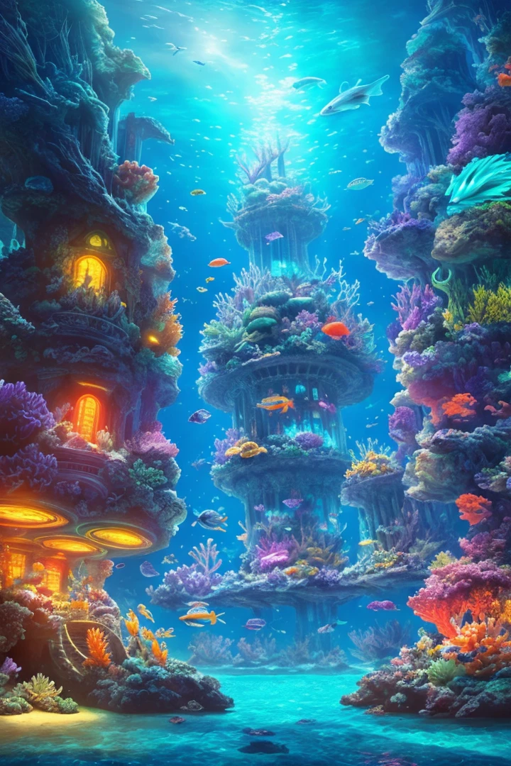 underwater world, coral, fish, high definition, castle - v6