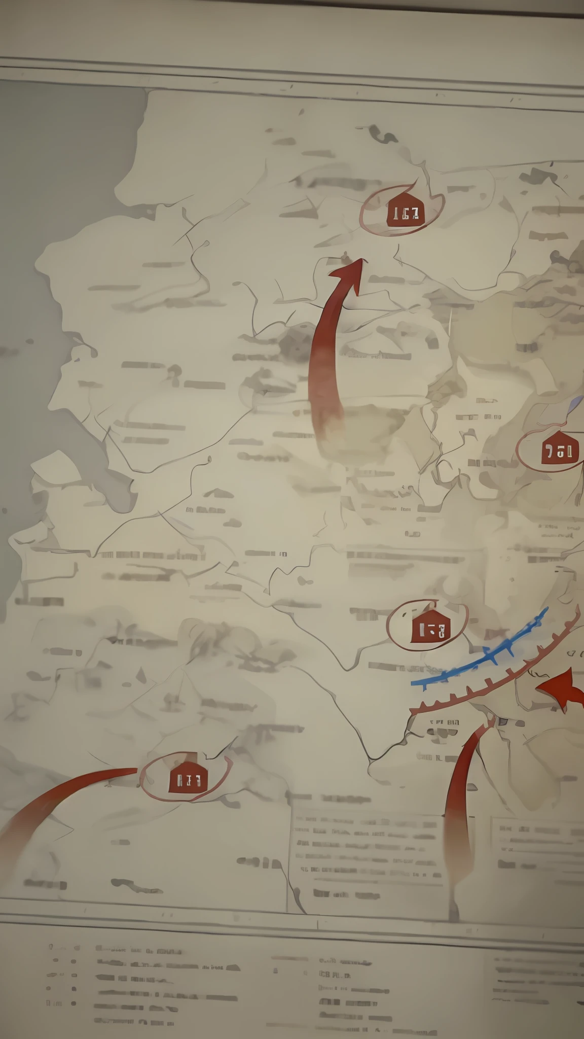 map of the area with arrows pointing to different locations, eastern front, movie screen shot, close up view, game map, intense fantasy, screen capture, intense shading, slide show, teaser, map of europe, by Daniel Lieske, war, steam workshop maps, map, intense knowledge, blurred detail, by Emma Andijewska, closeup - view, opening scene