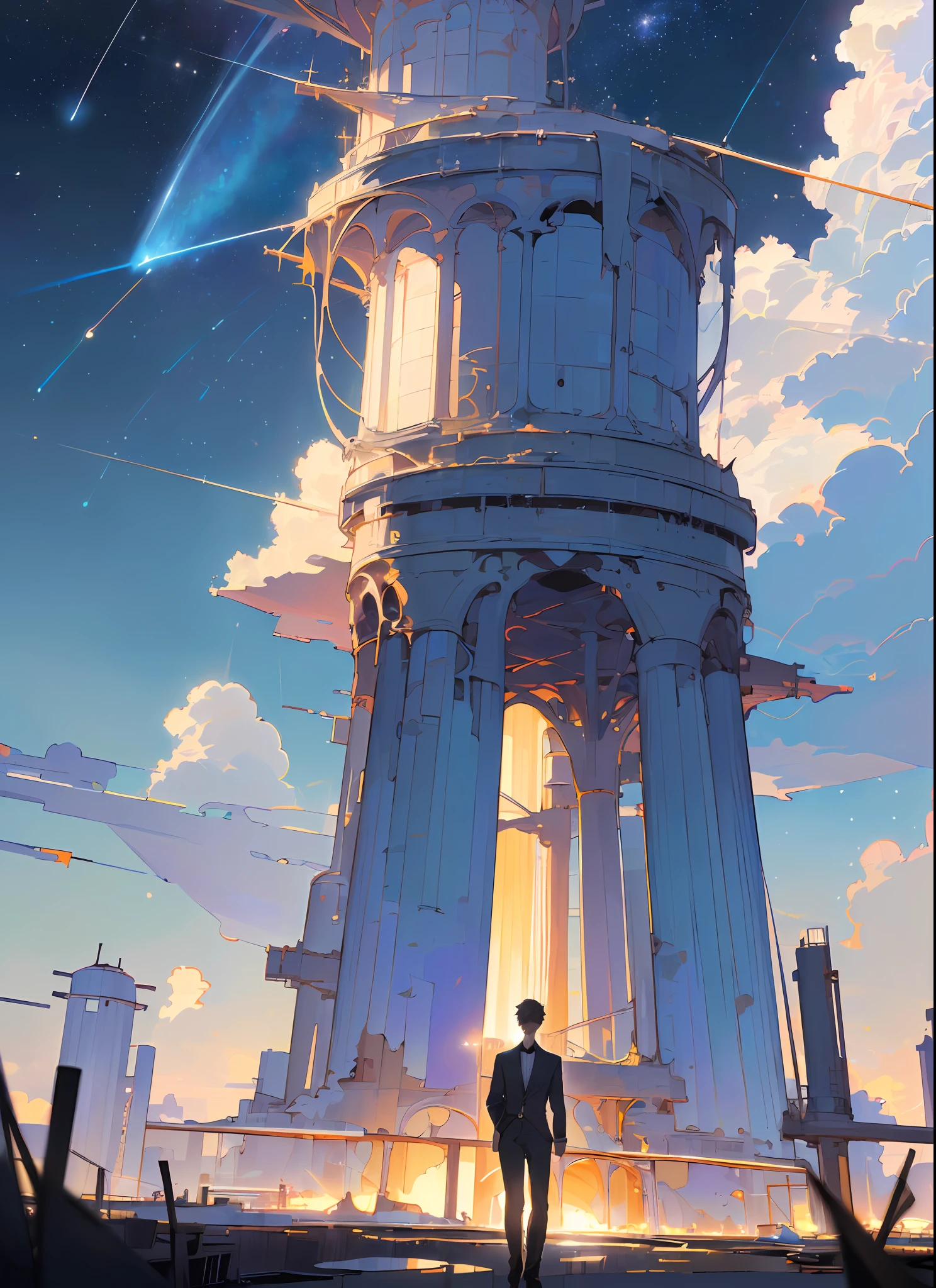 (((8k, RAW photo, best quality, Masterpiece: 1.4))), super high resolution, super detailed, illustration, closeup, handsome male, environment only, broken lab, starry sky, architecture, future, imagination, outdoors