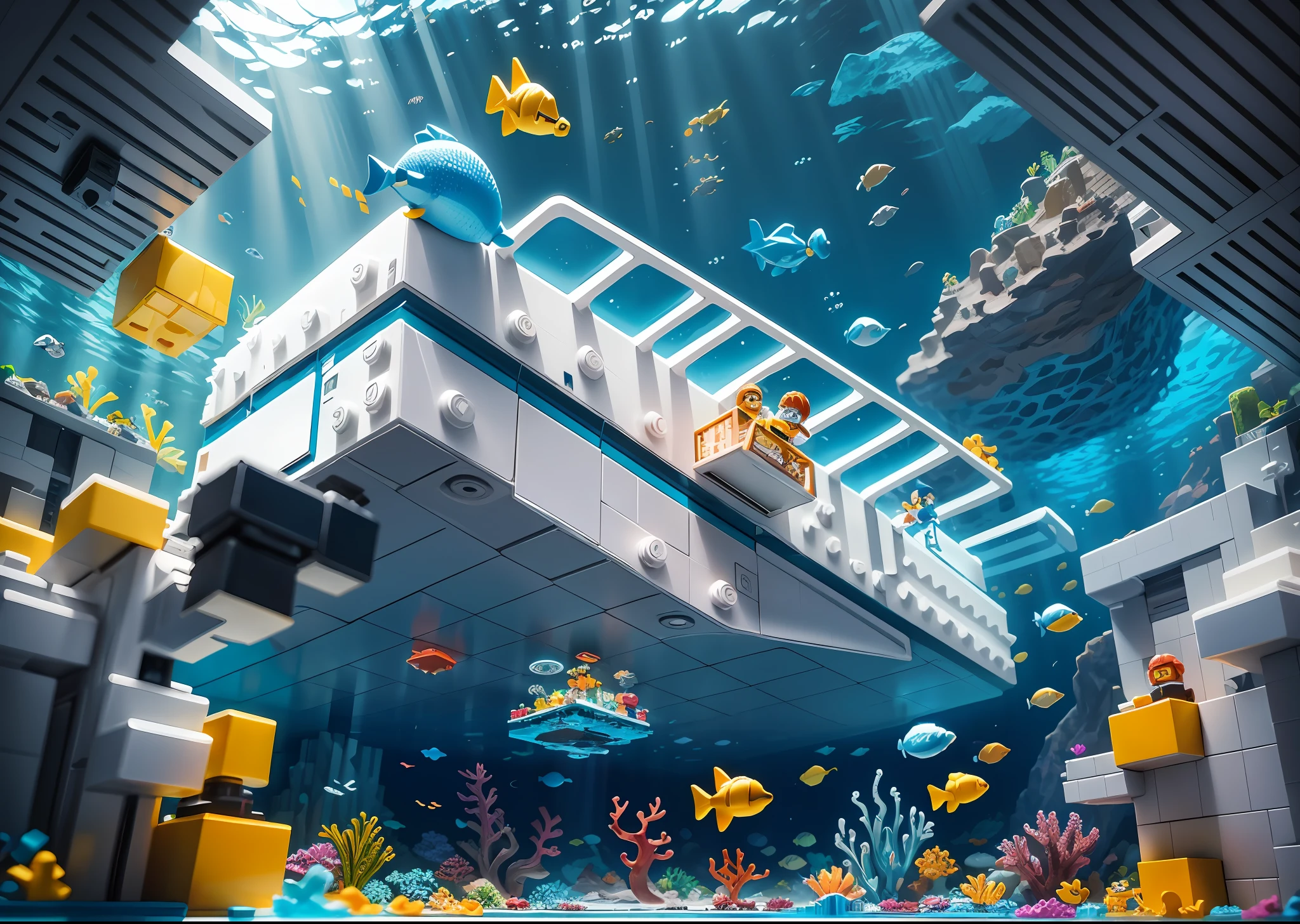 LEGO style, underwater world, a ray of light, The perfect Lego (Isometric perspective: 1.5), (Pixar style: 1.2) --v 6