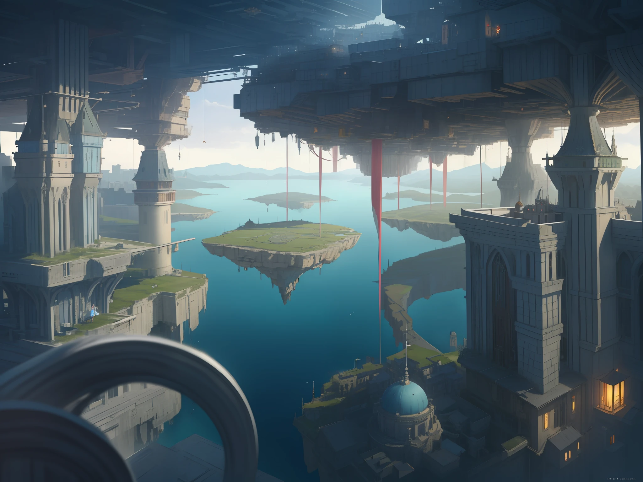 (Fantasy: 1.2), color (Hayao Miyazaki style), (sky city), (irregular building floating in the air), patchwork houses, flower decorations, lights, concept art inspired by Andreas Rocha, Artstation contest winner, fantasy art, ross tran, light shafts, realistic lighting, masterpiece, high quality, beautiful graphics, high detail, masterpiece, high quality, beautiful graphics, high detail, --v6