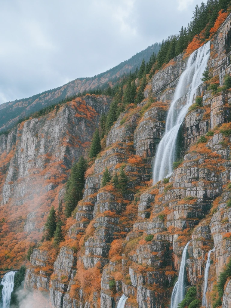 Waterfall on the top of the mountain, murals