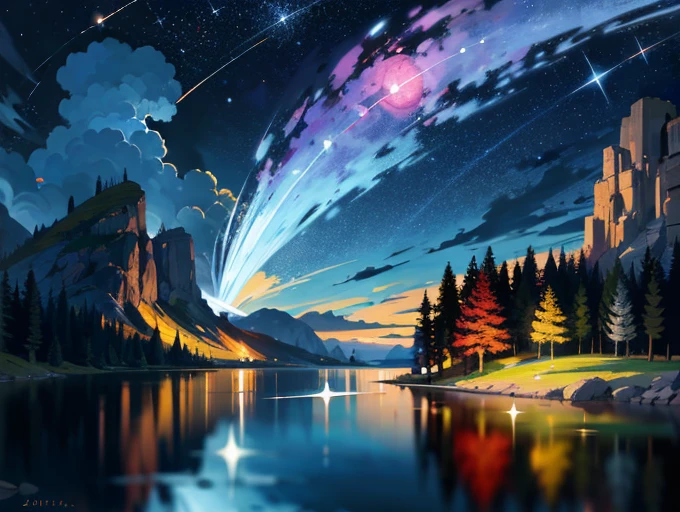 absurdres, highres, ultra detailed, (1girl:1.3), BREAK , Illustrate a vibrant night sky filled with colorful fireworks, celebrations, and a festive atmosphere. BREAK , Design a messenger from the spirit realm, with the ability to communicate with the dead, guide lost souls, and traverse the veil between worlds. BREAK , Create a panoramic image, capturing a wide field of view and showcasing expansive landscapes or cityscapes. BREAK , Capture a serene lakeside view, with calm waters, lush vegetation, and a sense of tranquility and reflection. BREAK , Illustrate a subject relaxing in a grassy meadow, capturing their sense of peace, contentment, and connection to nature. BREAK , Create a surreal dreamscape, with distorted perspectives, bizarre juxtapositions, and a sense of the fantastical that defies logic and reason.