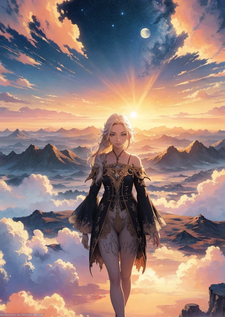 there is a picture of a painting of a sunset with a moon, 4k highly detailed digital art, detailed dreamscape, atmospheric fantasy sky, 4k detailed digital art, beautiful art uhd 4 k, detailed fantasy digital art, 4 k hd wallpaper very detailed, clouds. fantasy, 4 k detail fantasy, 8k high quality detailed art, detailed sky, glowing clouds