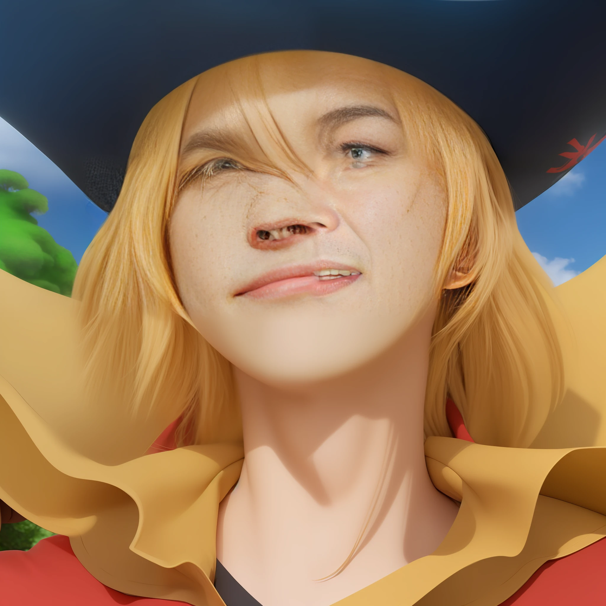 Close-up of a man wearing a hat and red shirt, gyro airship, sanji, joseph josta, furio tedesschi, key anime art, okita sougo, seven deadly sins anime, portrait of a ninja slayer, leiji matsumoto, sougo okita, In anime movies, shuushuu anime images, ((masterpiece:1.2, best quality)), 4k,