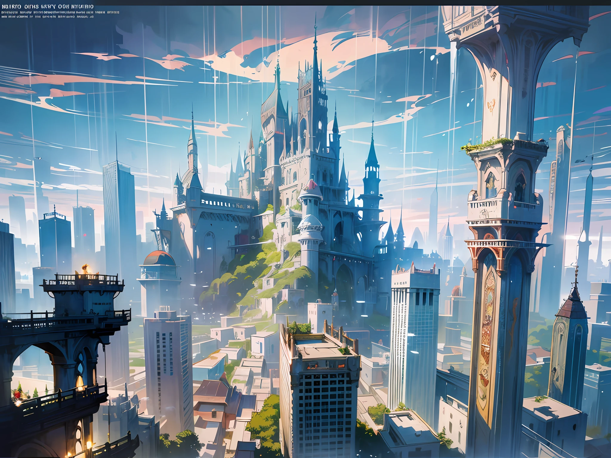 Color (Fantasy: 1.2), (Hayao Miyazaki style), sky city, (irregular building floating in the air), patchwork houses, flower decorations, lights, concept art inspired by Andreas Rocha, Artstation contest winner, fantasy art, ross tran, light shafts, realistic lighting, masterpiece, high quality, beautiful graphics, high detail, masterpiece, high quality, beautiful graphics, high detail, --v6