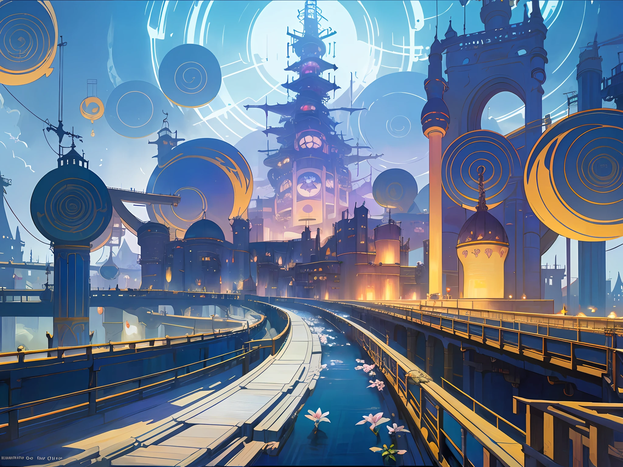 Color (Fantasy: 1.2), (Hayao Miyazaki style), sky city, (irregular building floating in the air), patchwork houses, flower decorations, lights, concept art inspired by Andreas Rocha, Artstation contest winner, fantasy art, ross tran, light shafts, realistic lighting, masterpiece, high quality, beautiful graphics, high detail, masterpiece, high quality, beautiful graphics, high detail, --v6