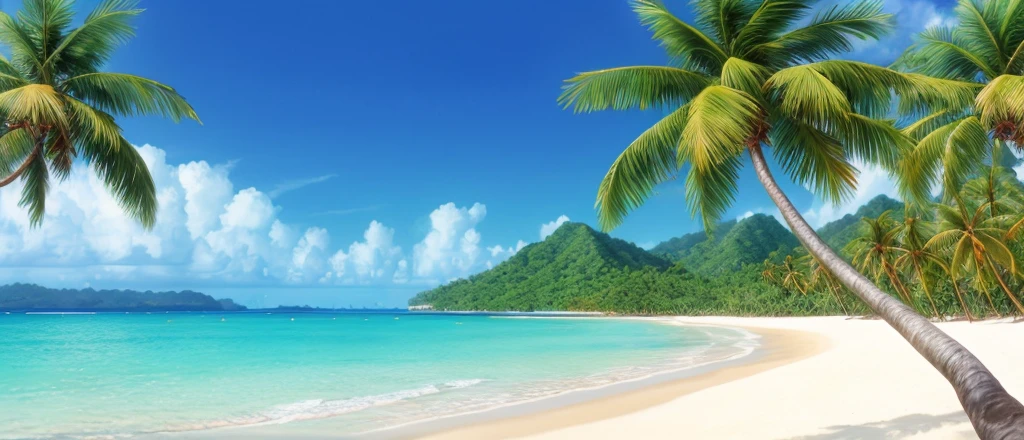 (Realistic 8k RAW photo), Breathtaking Tropical Beach Landscape, Coconut Trees, (No People), HDR, Realism, (Masterpiece), (Best Quality), Highly Detailed Skins, Extremely Detailed, Ridiculous, HDR , sharp, perfect focus, background blur,