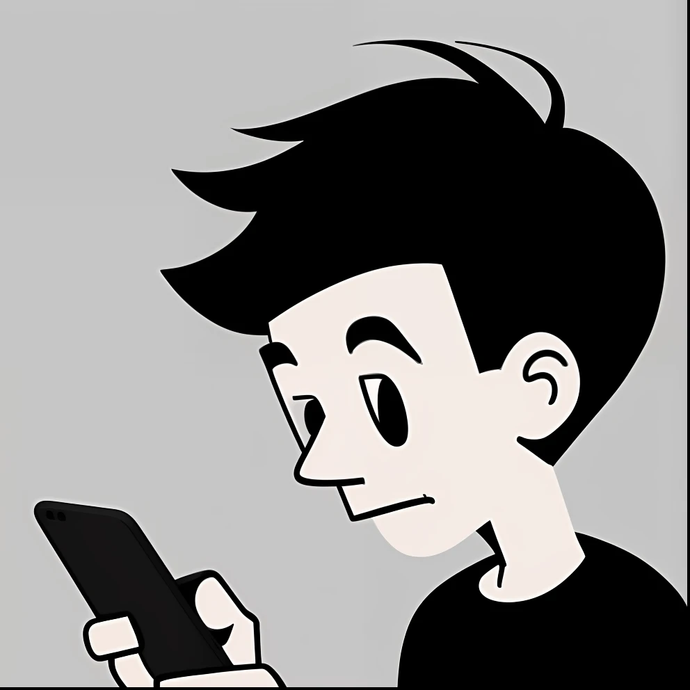 coloredic0n icon a minimal cartoon of a man looking at his phone, in the style of The New Yorker logo
