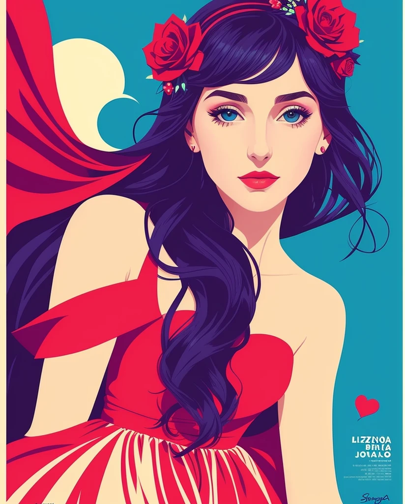 Beautiful girl, dress, poster art, poster, artistic style, ((Lorenzo Sperlonga)), Valentine's Day