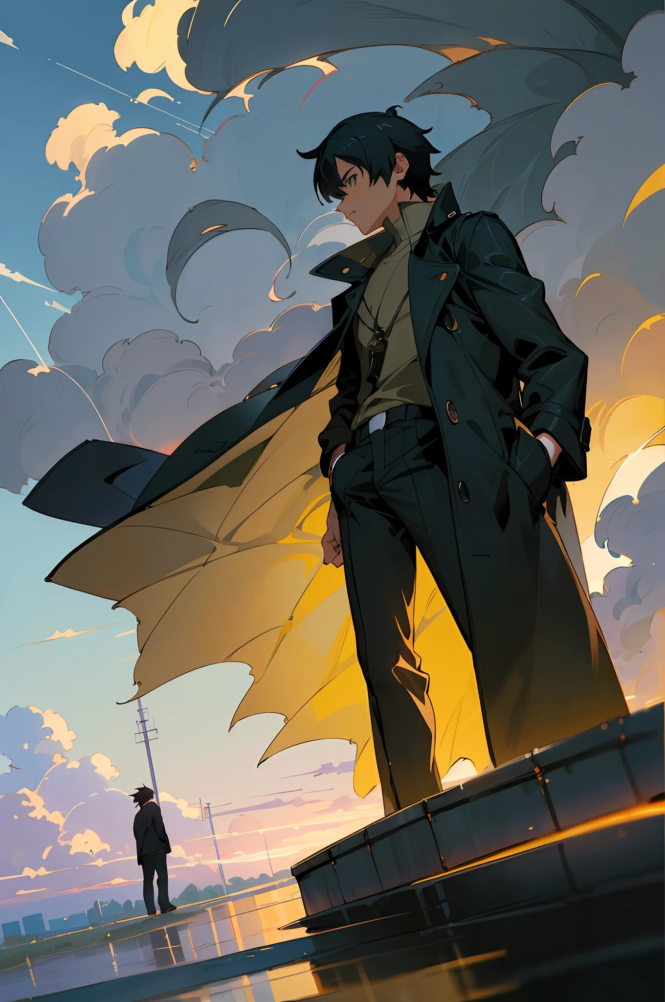 ((By makoto shinkai)),Greg rutkowski,anime boy,((Cid kagenou)),wearing a black trench coat,night, (eminence in shadow),close up shot, extremely detailed, ((masterpiece:1.4)), beautiful,cloudy,8k,16k, HD, unparalleled masterpiece, dynamic lighting,best resolution,((cinematic)),((best quality)), dynamic angle, dynamic poses, epic**(complete)