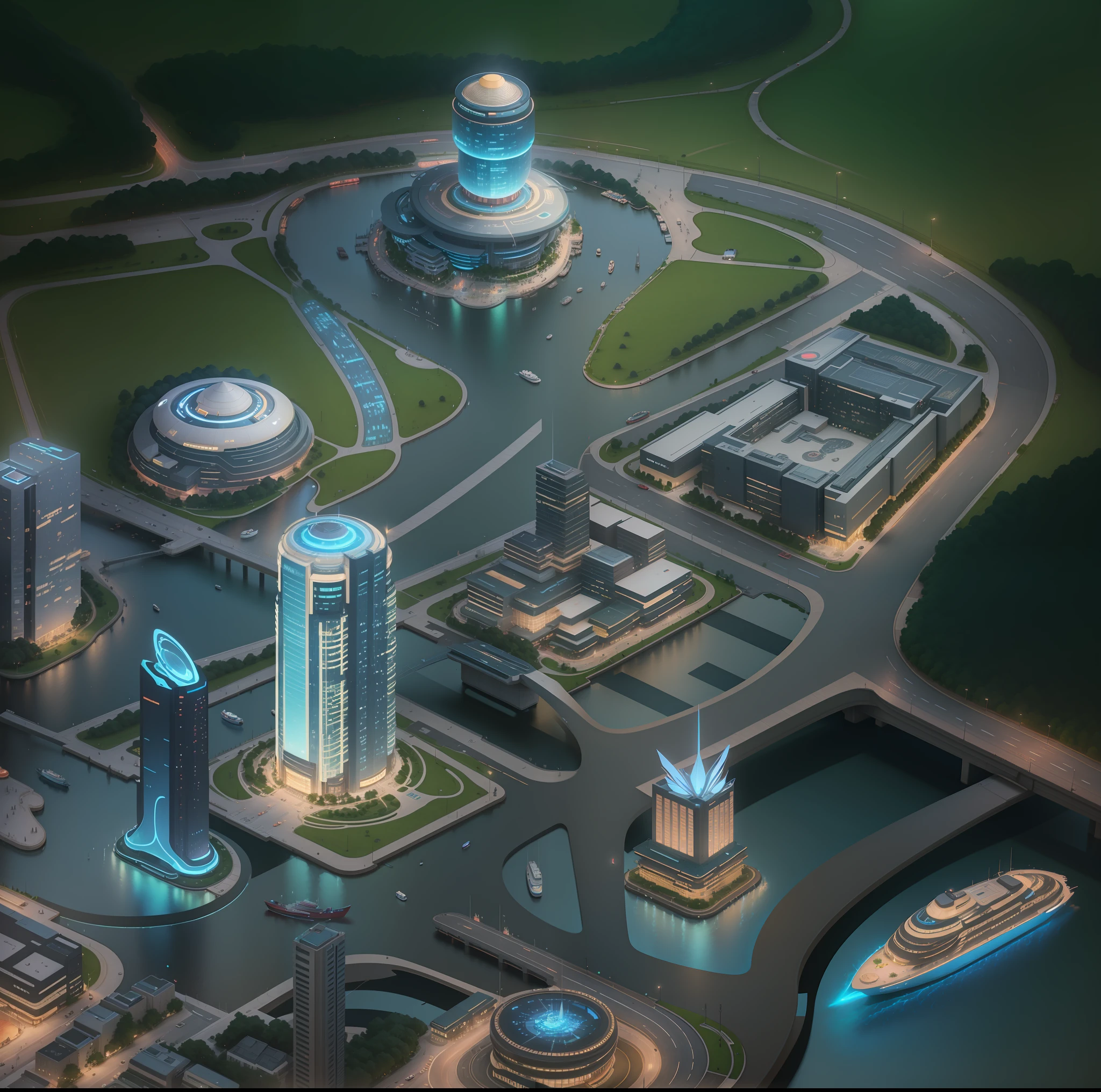 City skyline view with lake and park, illustration by Cha Shibiao, shutterstock, Art Nouveau, Shenzhen, Shenzhen, Shenzhen. Guangjian, an ultra-wide view of the urban landscape, a sci-fi building that breaks through imagination, and a combination of architecture and lighting. Beautiful city of the future, beautiful cityscape, tech city background, Hou porcelain, with a city in the background. Inspired by Makoto Shinkai's popular concept art and masterpieces on pixiv, vision (wide angle lens), super high resolution (fidelity: 1.4), super high quality, extremely detailed CG Unity 8k wallpapers, aesthetics, award winning photography, real High Detail, Detail Enhancement, Blur Removal, Intricacy, Traveling Art. Visually stunning. Beautiful future city, beautiful city, dream land of Chinese people, pexels, blue hour photography, Chinese dreamland, spectacular clouds, fantasy clouds. street, city, road,