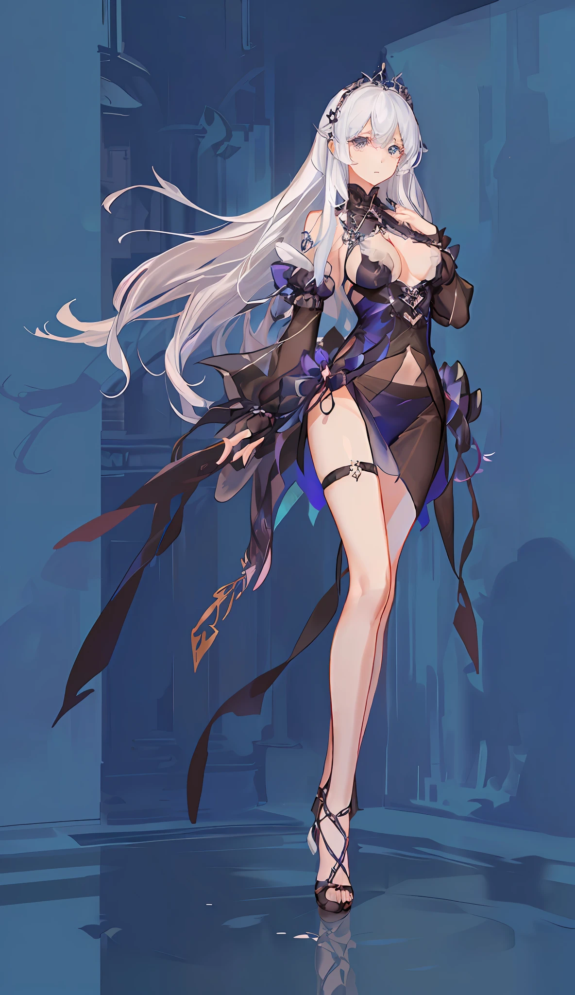 Realistic, best quality, (very detailed CG unity 8k wallpaper), (best quality), (best illustration), (best shadows), realistic lighting, beautiful woman, full body shot, wet skin, long hair, white hair, big breasts, protruding nipple details, round buttocks, bare belly, transparent clothes, pubic hair, thin waist, ragged clothes, sexy and alluring, blurred expression, goddess face, Five fingers with perfect details, no shoes, bare feet