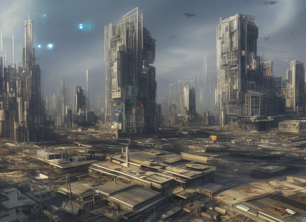 Futuristic city with futuristic skyline, giant buildings standing amidst slums, messy city, broken buildings, dilapidated buildings, litter, chaotic buildings, rich dotted colors, busy cyberpunk metropolis, sci-fi city, vistas of futuristic cities, in other words futuristic cities, dystopian sci-fi apocalypse, futuristic cities, arstation and height buzzers, movie buzzers, buzzer renders, futuristic city vistas, concept art | buzz buzzer, 8k high detail concept art, buzzer. Octane rendering, ancient sci-fi cities, future dystopian cities, cities that live on the moon that can see the earth sophisticated high-tech cities prospect sacred landscape bright fhd 4k high-resolution realistic surrealistic super wide angle shot canon 5d v-ray quixel megascans render sintane render,