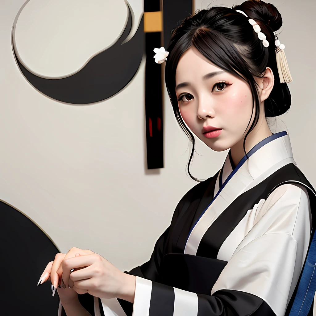 Chinese ink painting style Hanfu girl