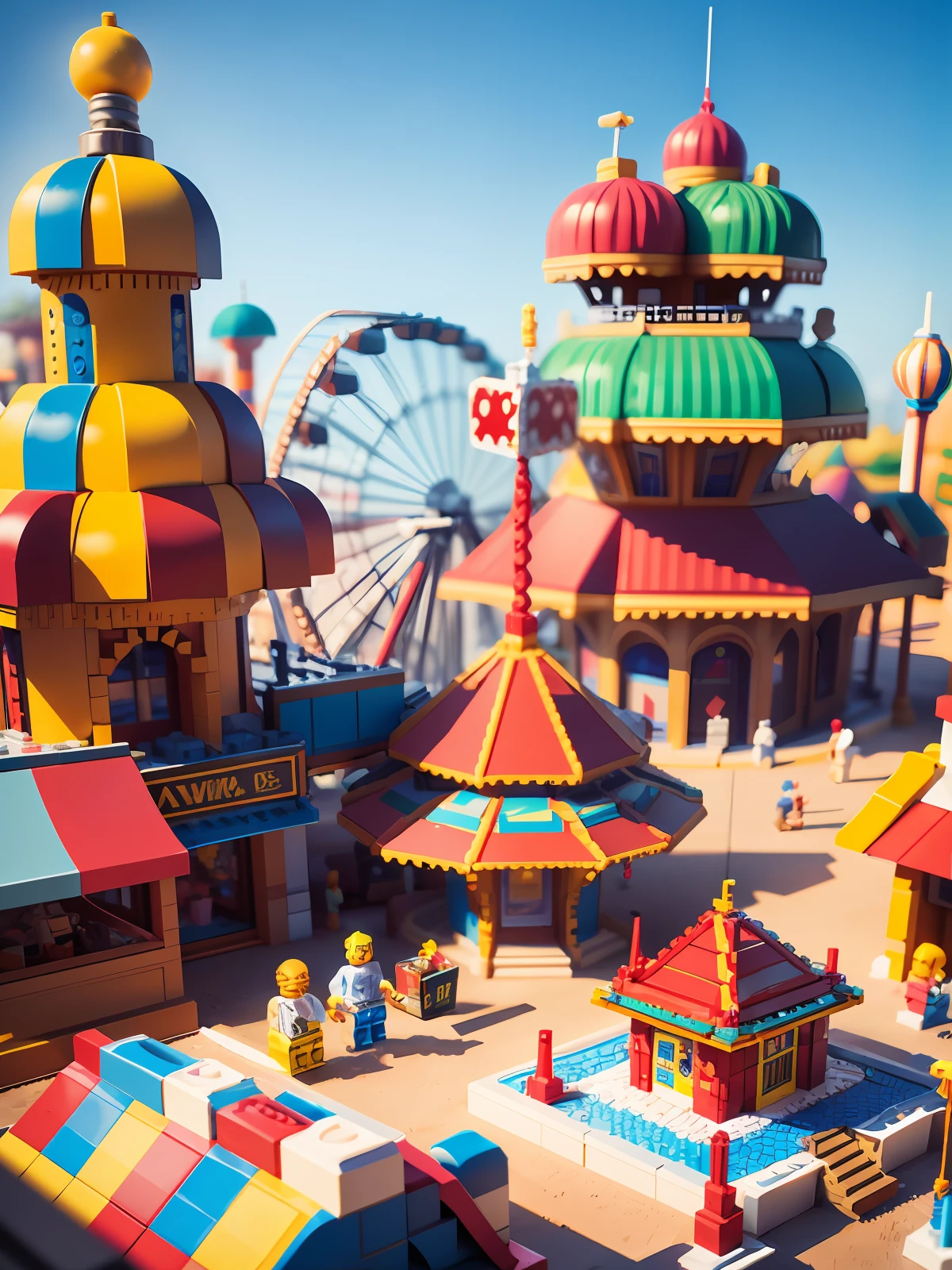 Lego style, amusement park scene, rich color matching, blind box style, toy model, voxel, very detailed, super high resolution, 8K UHD --v 6