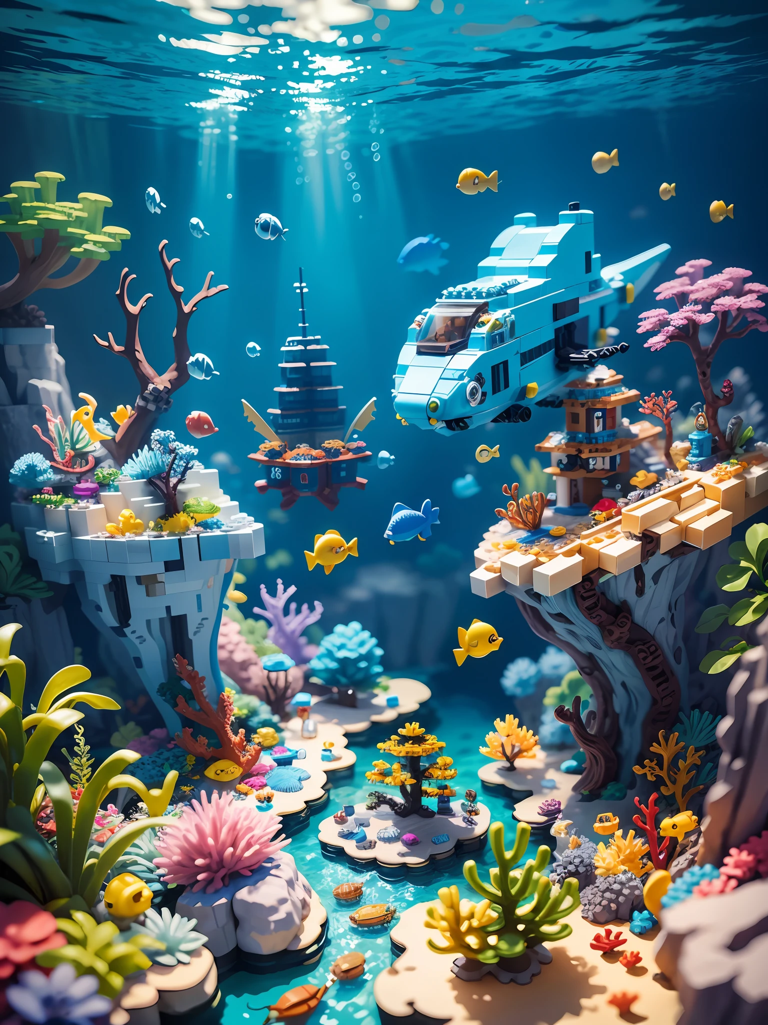 Lego underwater world scene, rich color matching, blind box style, toy model, voxel, very detailed, super high resolution, 8K UHD --v 6