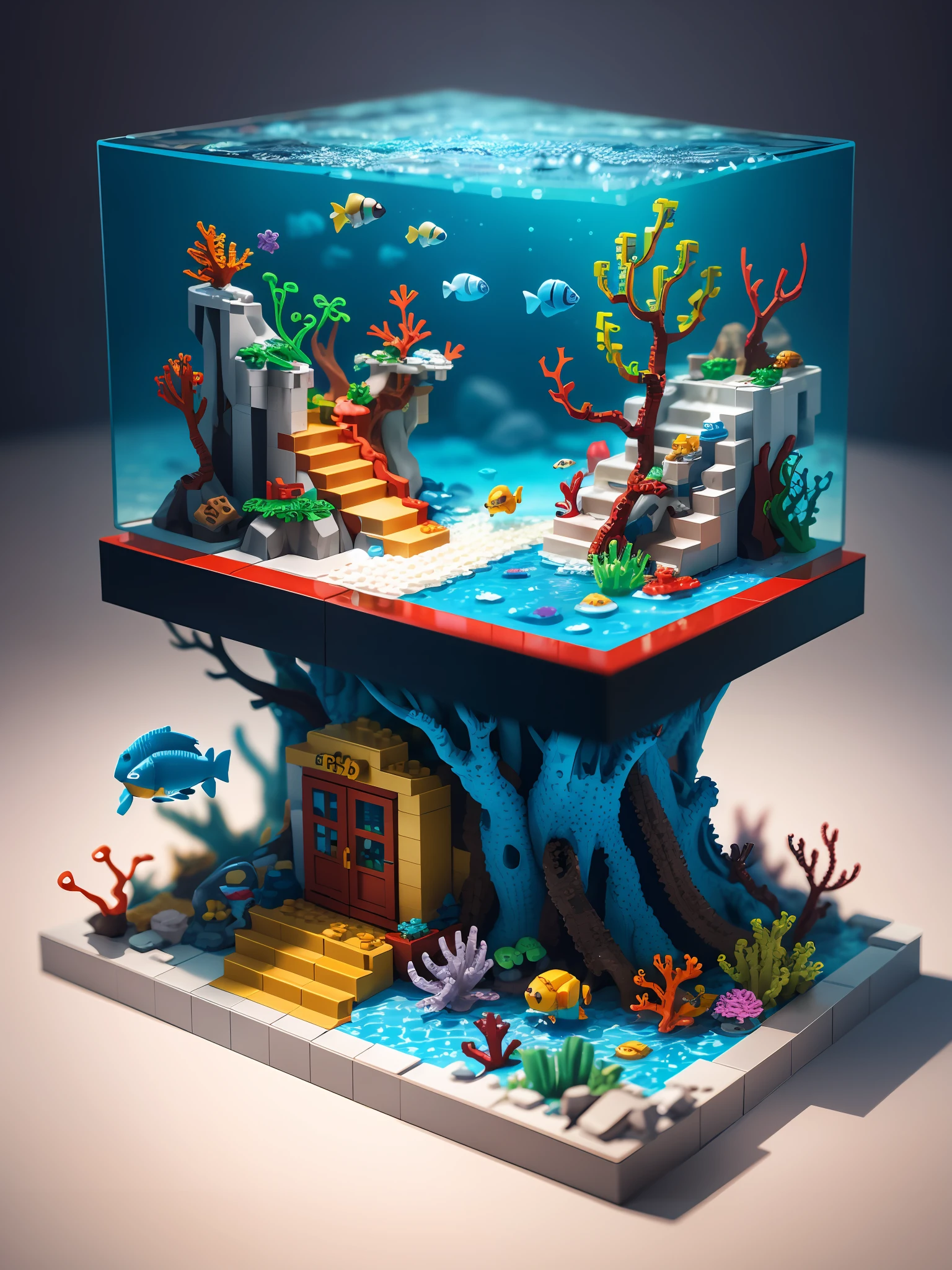 Lego underwater world scene, rich color matching, blind box style, toy model, voxel, very detailed, super high resolution, 8K UHD