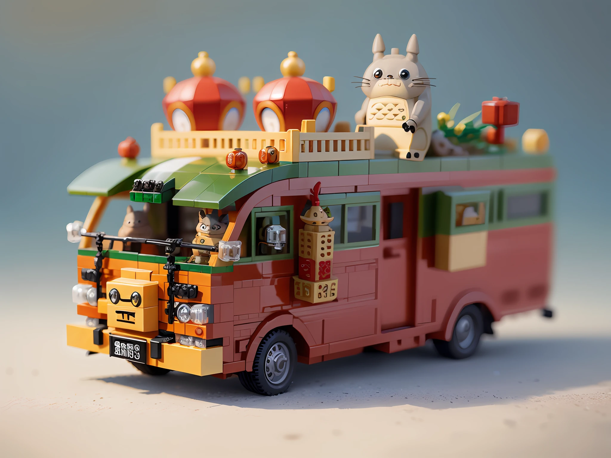 totoro catbus, LEGO chinese new year scene, highly detailed, ultra high resolution, 8K UHD --v 6