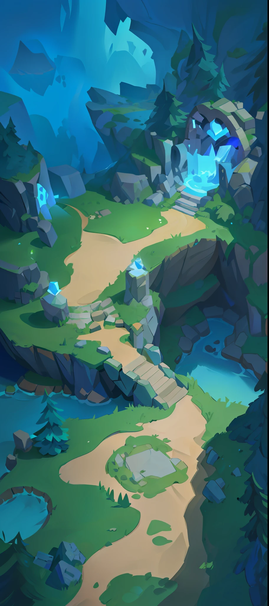 a close up of a cartoon style landscape with a stream, odin's stone arena background, stylized concept art, background art, stylized game art, arena background, background artwork, painted as a game concept art, mobile game background, detailed game art, mobile game art, light kingdom backdrop, heartstone original art style, 2 d game environment design