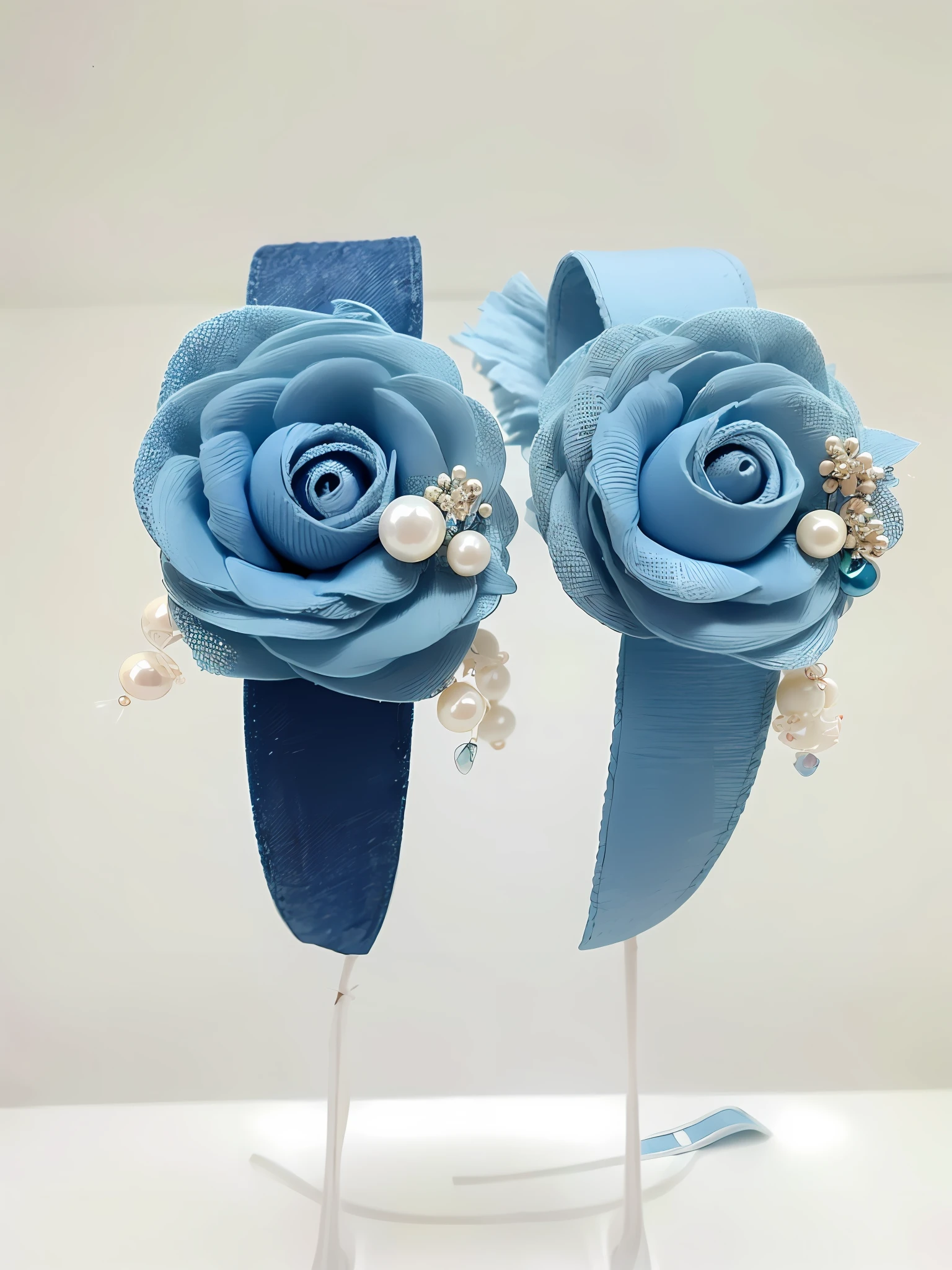 pair of blue denim flower hair clips with pearls and pearls, hairband, denim, blue soft details, belts, pastel blue, 🤬 🤮 💕 🎀, blue jewellery, 🎀 🍓 🧚, france, fashionable, 🎀 🧟 🍓 🧚, headpiecehigh quality, groovy hairband, various styles, blue rose, f 2 0, 8 1 5