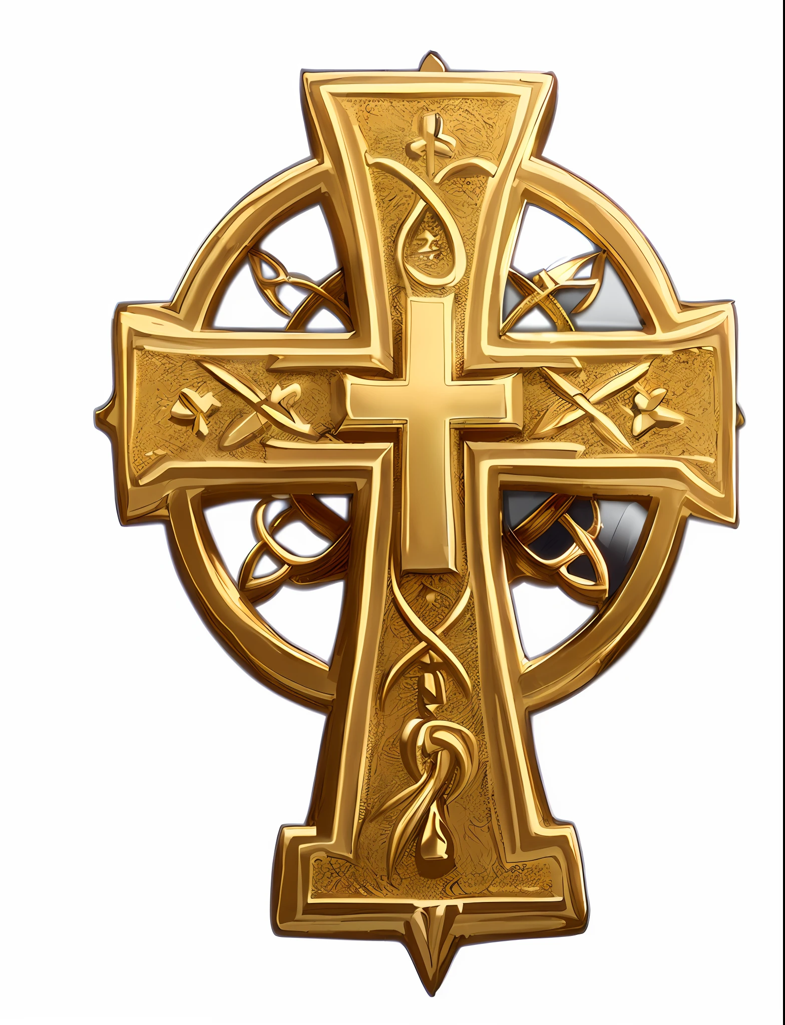 a close up of a gold cross with a black background, celtic golden symbols, presidential cross, shot of a highly detailed, holy cross, immaculately detailed, crucifix, rendered in keyshot, celtic symbols, cross composition, cross, rendered, highly rendered, highly detailed gold filigree, on black background, orthodox christianity, celtic, religious