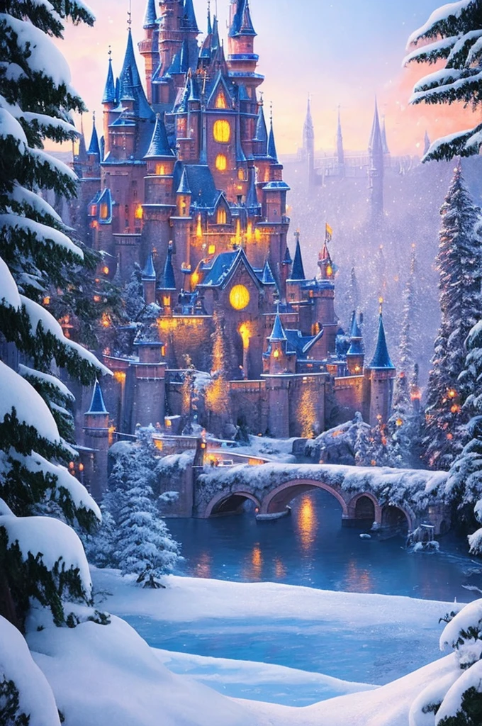 Masterpiece, best quality, high quality, fantasy snow, fantasy castle, for a girly and glamorous feel, artstation, digital illustration, clean, trend, blue tones, oil painting, award winning photography, bokeh, depth of field, HDR,, chromatic aberration, photorealism, very detailed, artstation trend, CGsociety trend, complex, high detail, dramatic, midjourney art