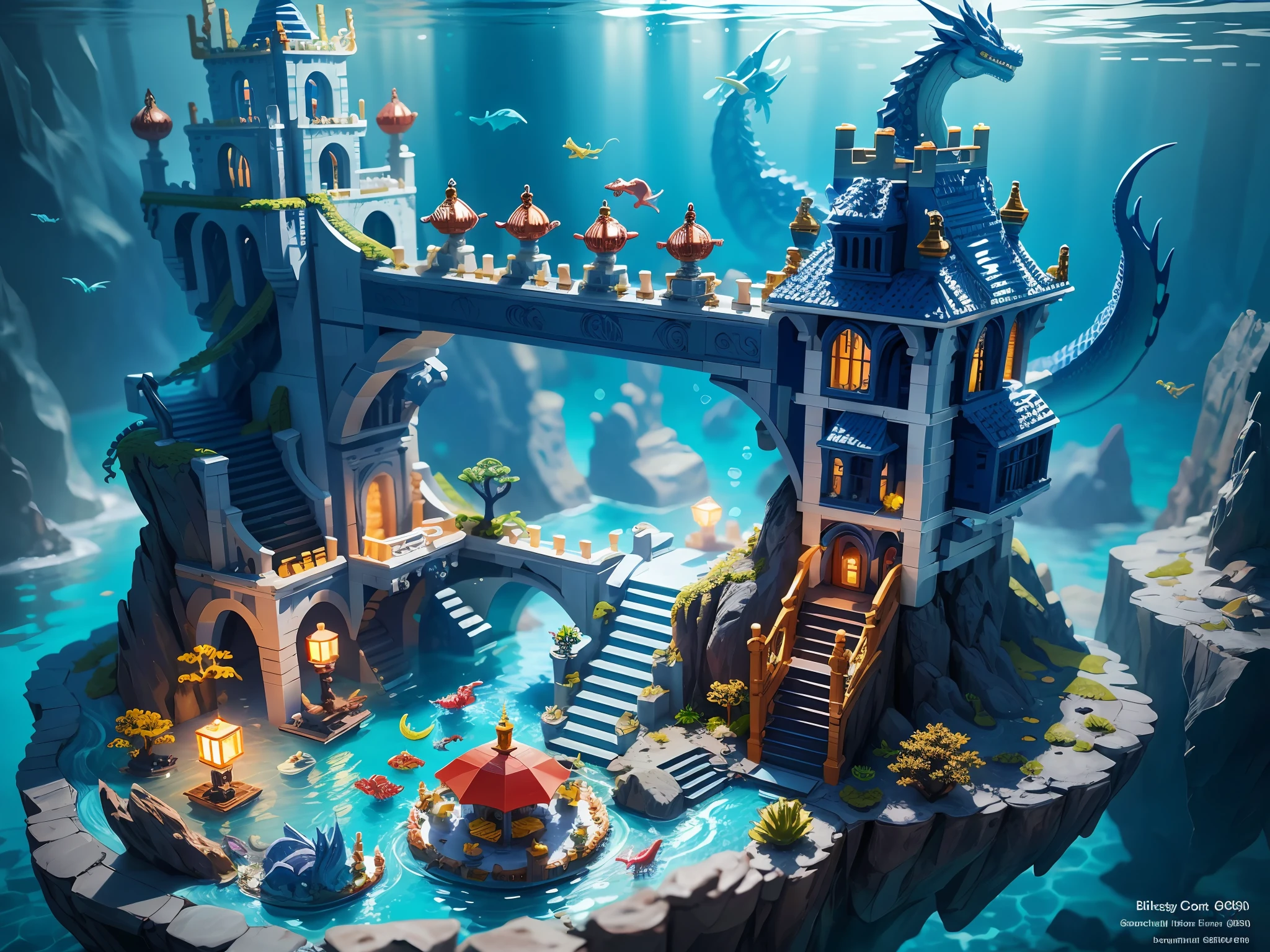 Lego Underwater Dragon Palace scene, very detailed, super high resolution, 8K UHD --v 6
