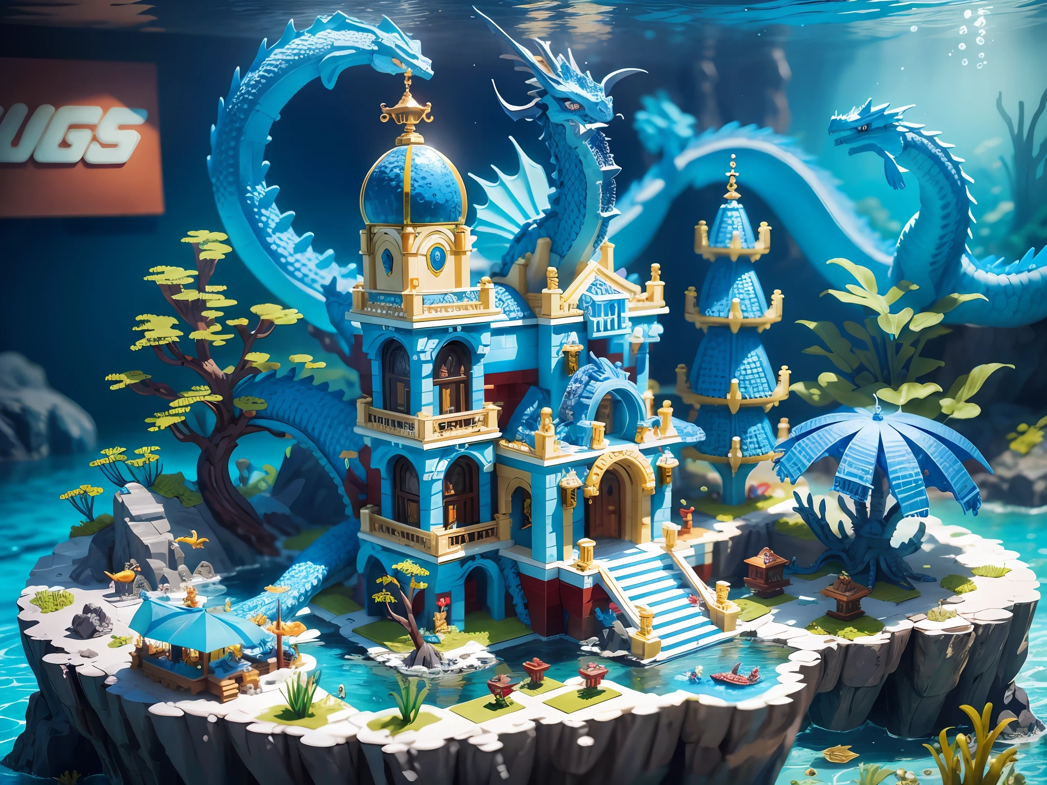 Lego Underwater Dragon Palace scene, very detailed, super high resolution, 8K UHD --v 6