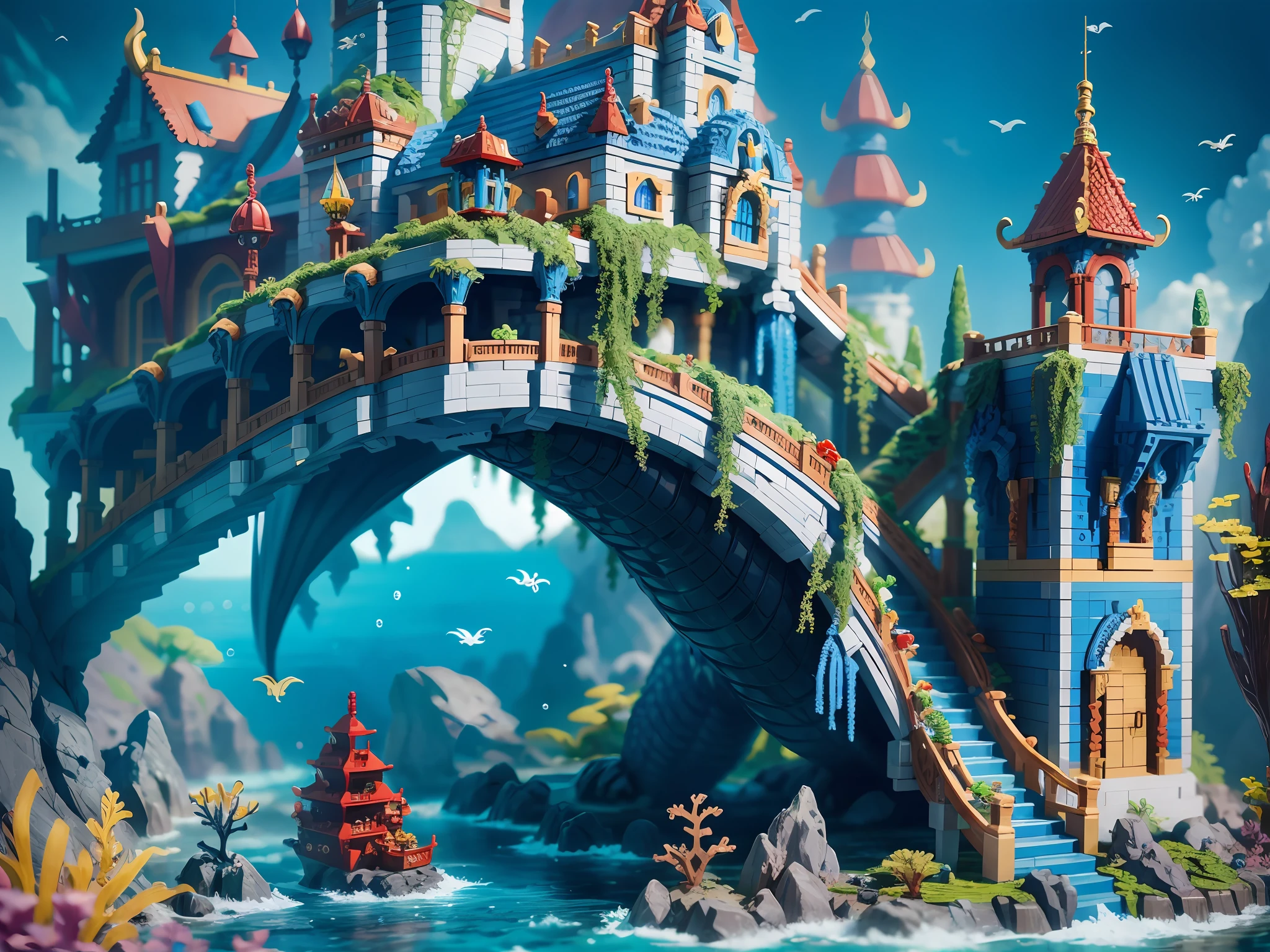 Lego Underwater Dragon Palace scene, very detailed, super high resolution, 8K UHD --v 6