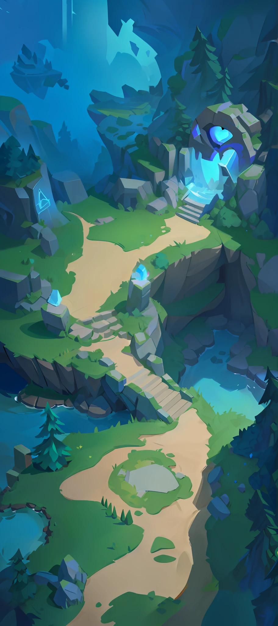 a close up of a cartoon style landscape with a stream, odin's stone arena background, stylized concept art, background art, stylized game art, arena background, painted as a game concept art, background artwork, mobile game background, heartstone original art style, mobile game art, detailed game art, riot games concept art, league of legends concept art