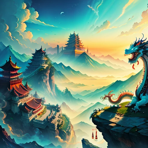 (extremely delicate and beautiful work), (masterpiece), the Chinese dragon is roaring all the time, the background is above the city