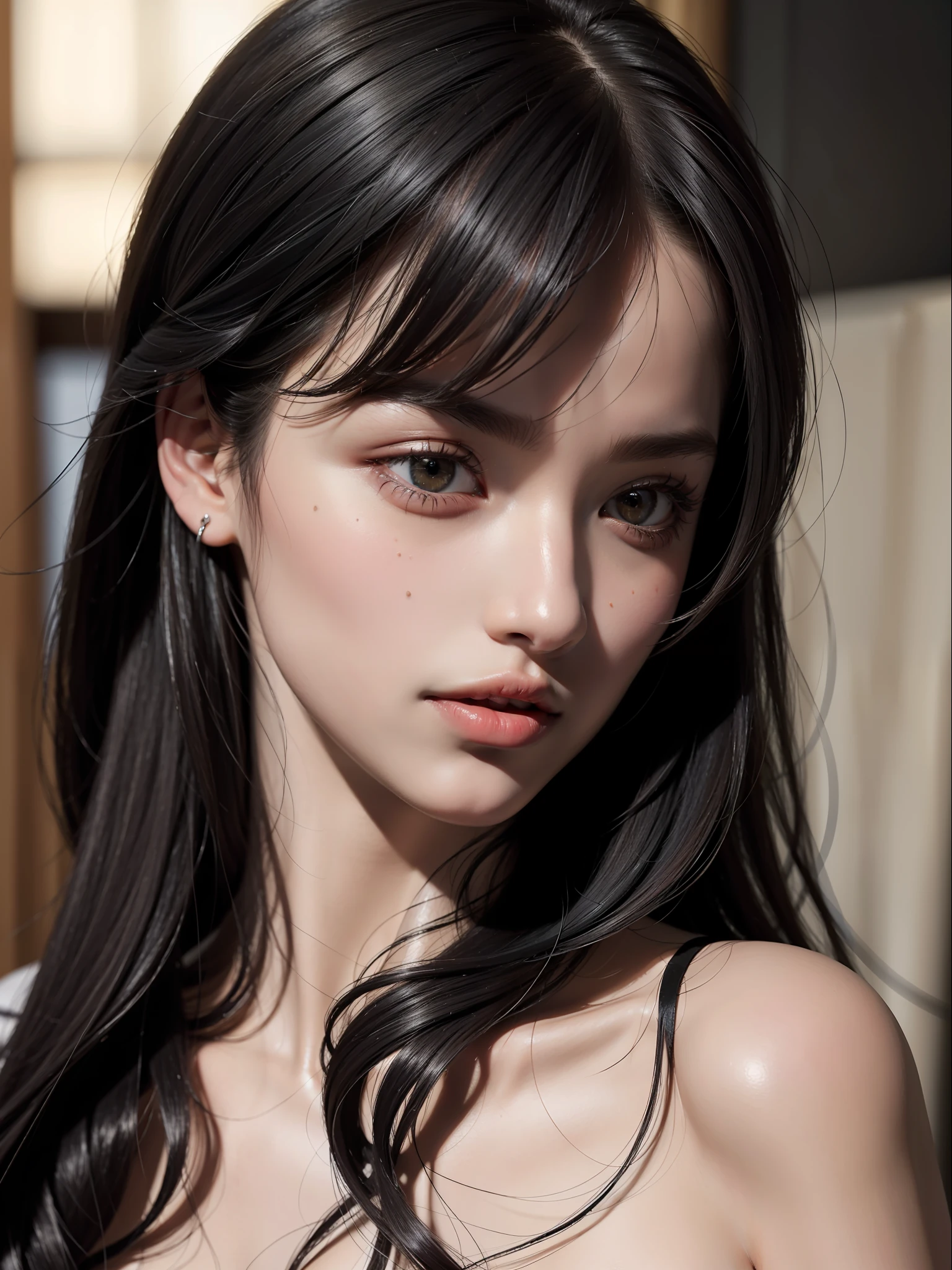 Best quality, masterpiece, ultra high res, (photorealistic:1.4), raw photo, 1girl, offshoulder, face focused, super realistic