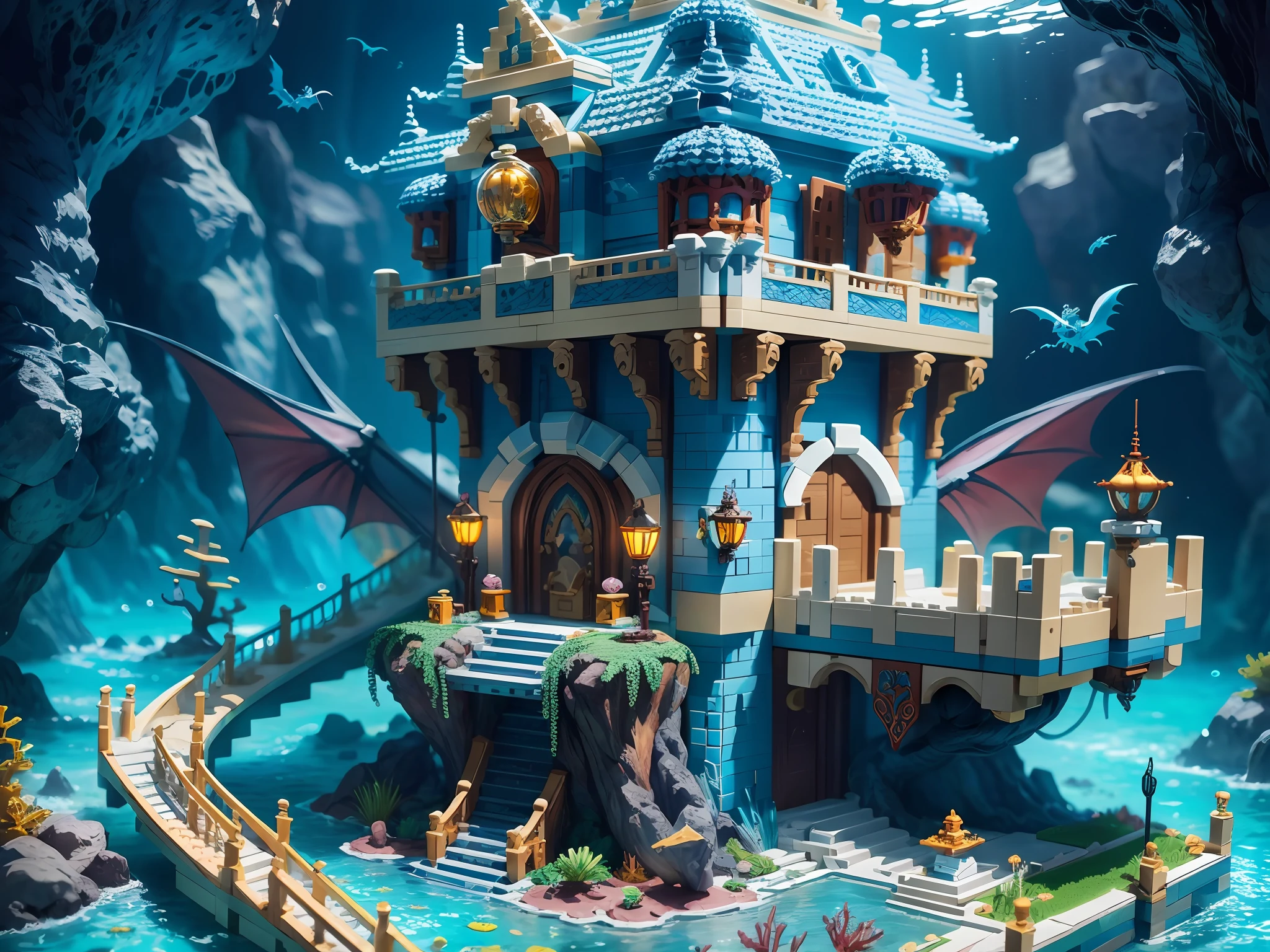 Lego Underwater Dragon Palace scene, very detailed, super high resolution, 8K UHD --v 6