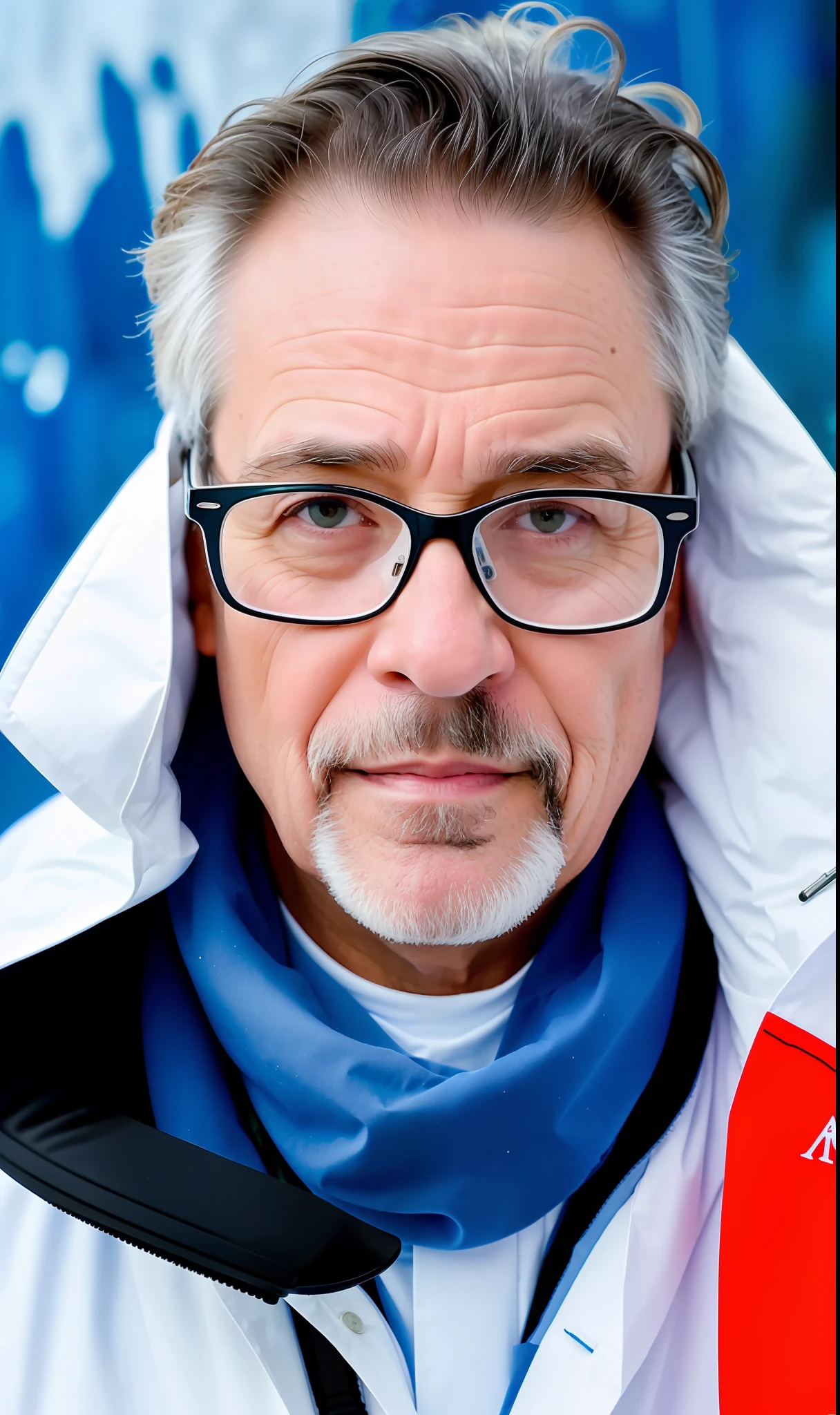 middle-aged scientist, white coat, strong prescription glasses, Antarctica, (((masterpiece))), (((best quality))), ((ultra-detailed)), (((photography)))