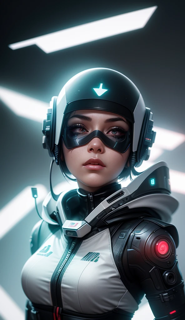 An ultra-detailed female character with a cyberpunk-inspired helmet, featuring a futuristic yet retro aesthetic. The artwork should showcase the perfect blend of anime style and cutting-edge technology, creating a stunning digital masterpiece.