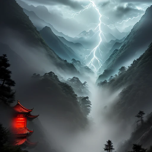 (extremely exquisite and beautiful work), (masterpiece), the Chinese dragon is roaring all the time, the background is in the dense forest, lightning and thunder