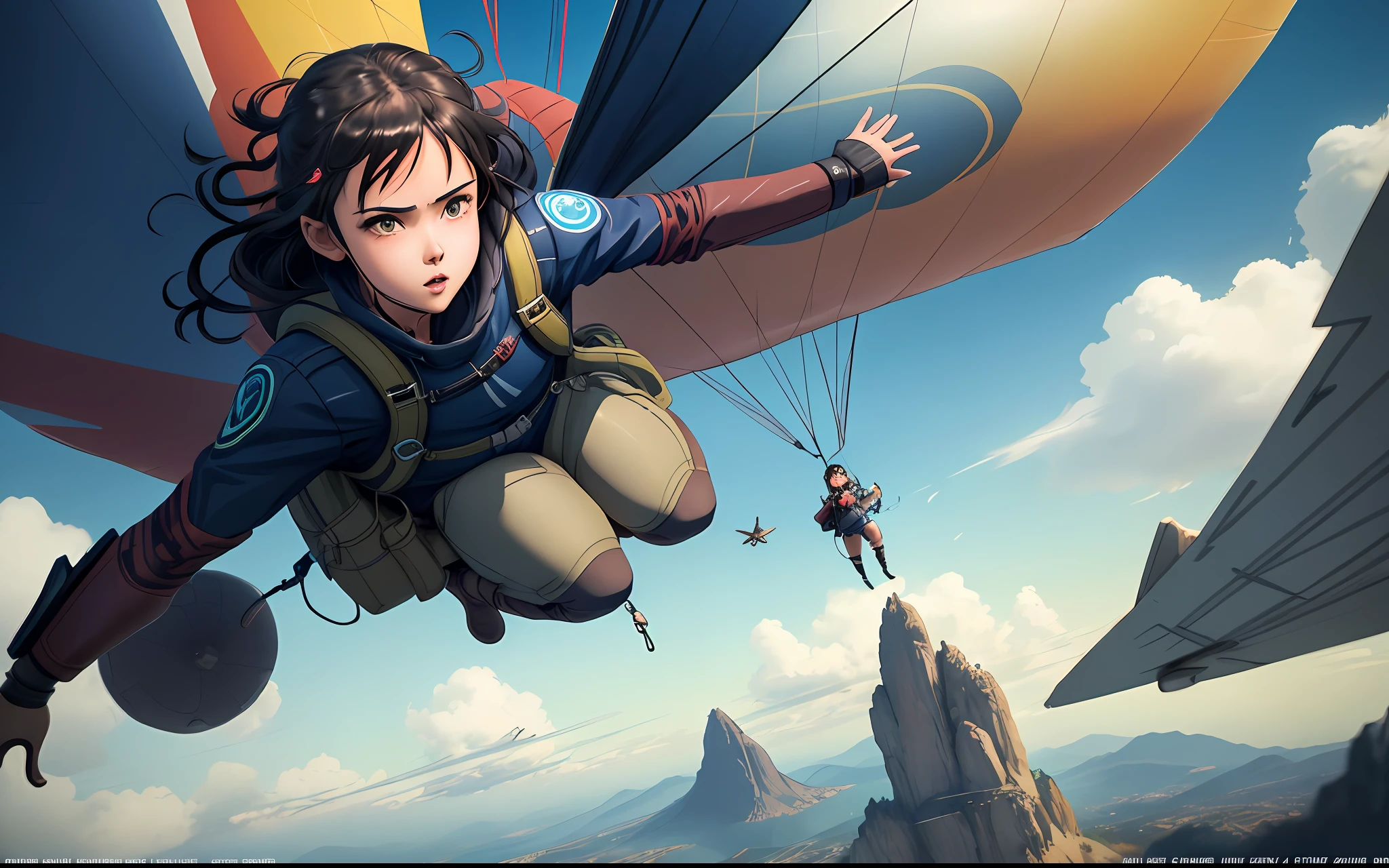 The paraglider needs to be big, and the little girl needs to be small. There&#39;s a little girl flying in the sky with a parachute, (octane rendering) fantasy style, guweiz style artwork, today&#39;s featured anime stills, 3d epic illustration, art for kids in artstation, fantasy style 8k octane rendering, epic digital art illustration, high quality anime movie stills, character flying, anime movie stills