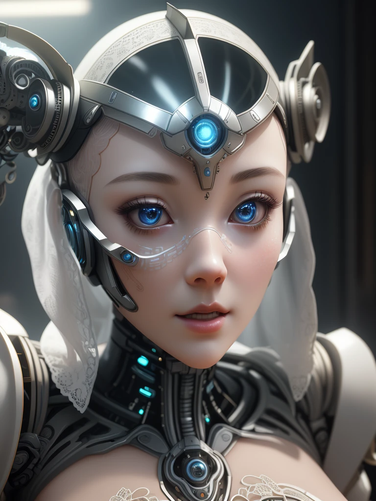 Intricate 3d render highly detailed of a beautiful ceramic silhouette woman robot upper body, robot, robot parts, 150 mm, beautiful studio soft light, rim light, vibrant details, luxurious cyberpunk, lace, surreal , Anatomy, Facial Muscles, Cable Wires, Microchip, Elegant, Beautiful Background, Octane Rendering, HR Giger Style, 8k, Best Quality, Masterpiece, Illustration, Very Delicate and Beautiful, Very Detailed, CG, Uniform, wallpapers, (realistic, realistic: 1.37), stunning, fine detail, masterpiece, best quality, official art, extremely detailed cg unity 8k wallpapers, absurd, unbelievably absurd, robot, silver helmet, whole body,