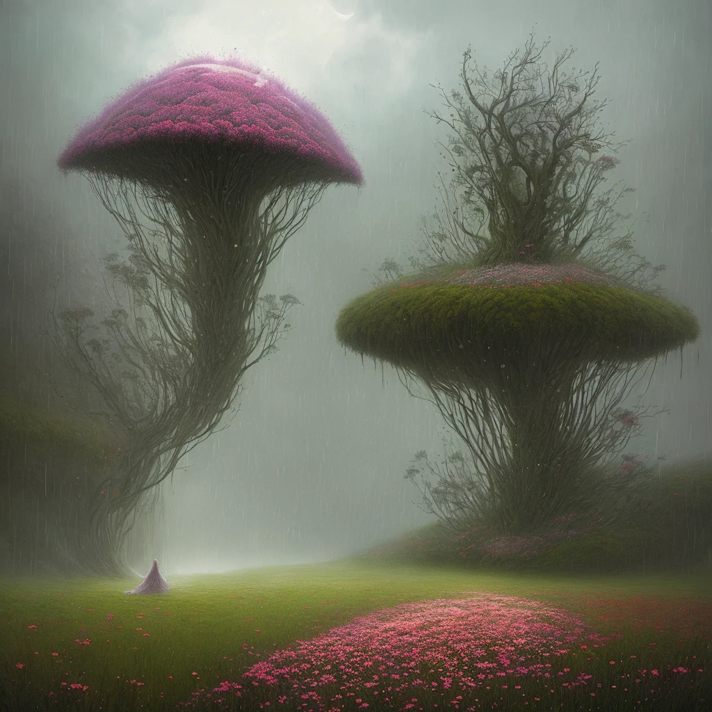 raining flowers, after effects, clip art by zdzislaw beksinski