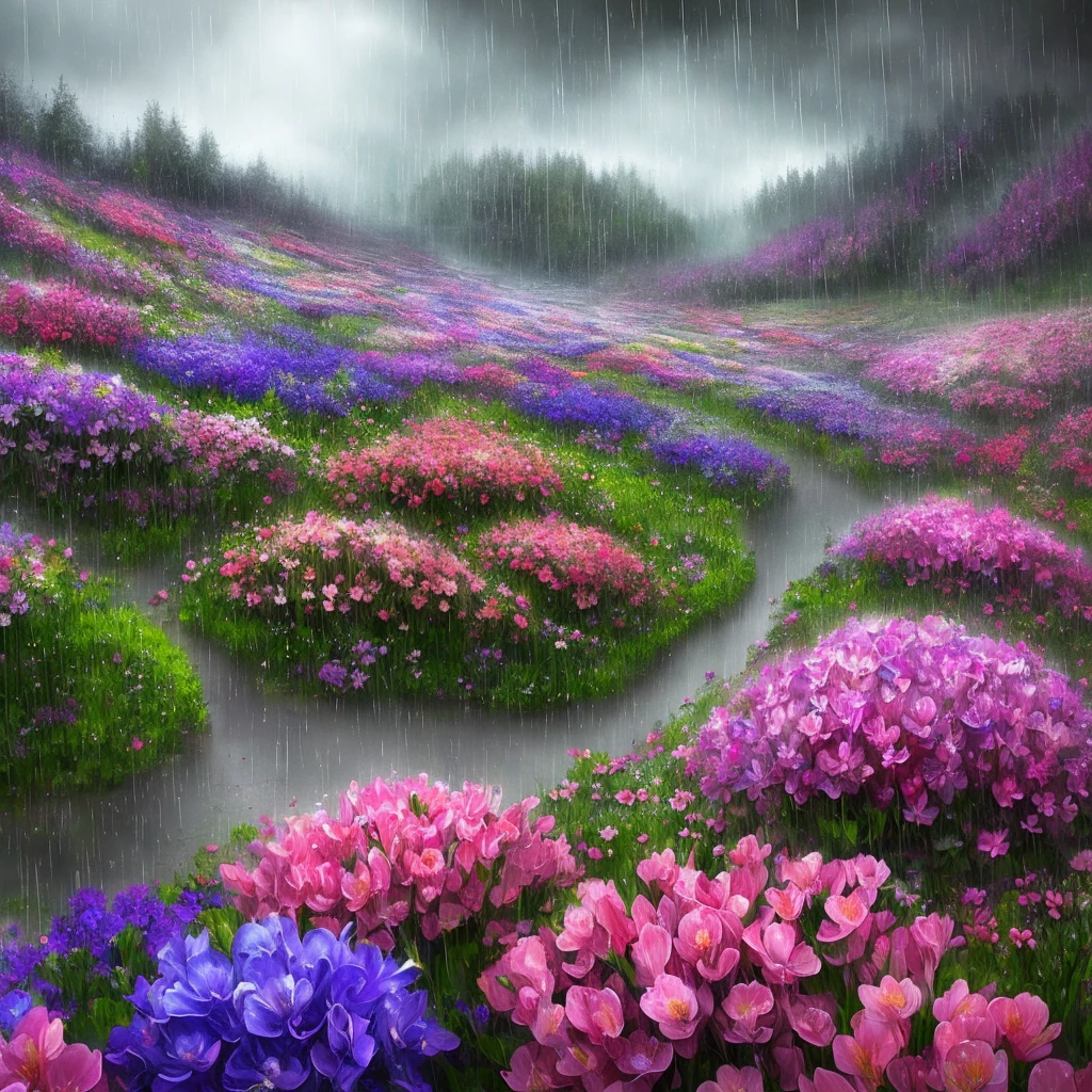 Rain, Flowers, Beauty, after effects, creative_commons_attribution, deep_dream by alan_lee